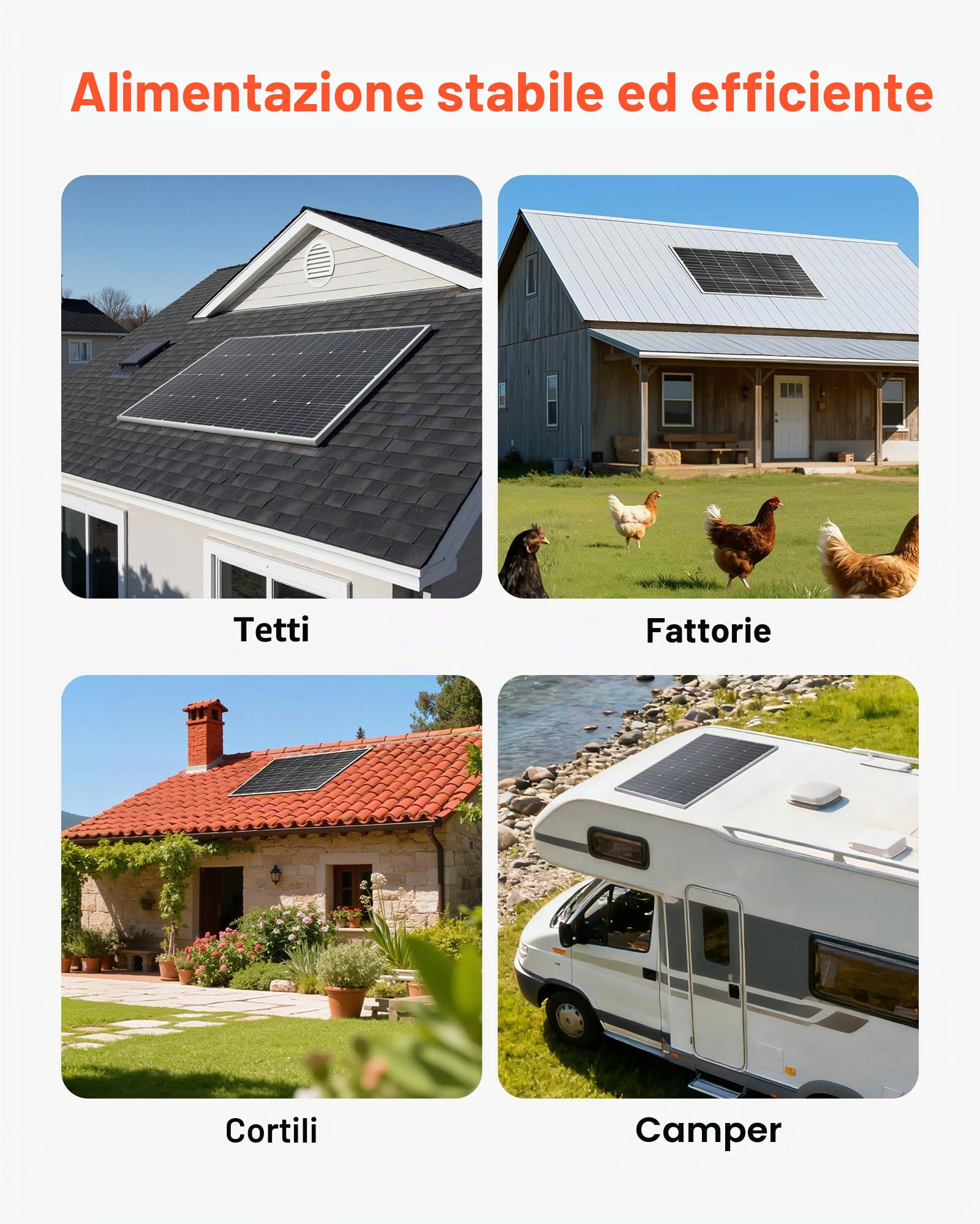 VEVOR Modulo Solare Monocristallino 4 Pezzi da 100 W ad Alta Efficienza con Uscita MC4 Stabile e Telaio in Alluminio, Impermeabile IP65 per Applicazioni su Tetti Piani per Auto, Barche, Camper