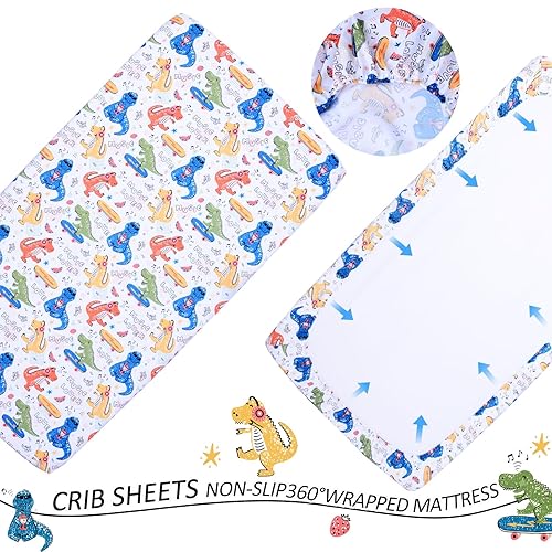 Miniatura 5 de Cloele Sábana bajera ajustable de dinosaurio para cuna, para niños y niñas, paquete de 1 sábana acogedora para colchones estándar de cuna y niños
