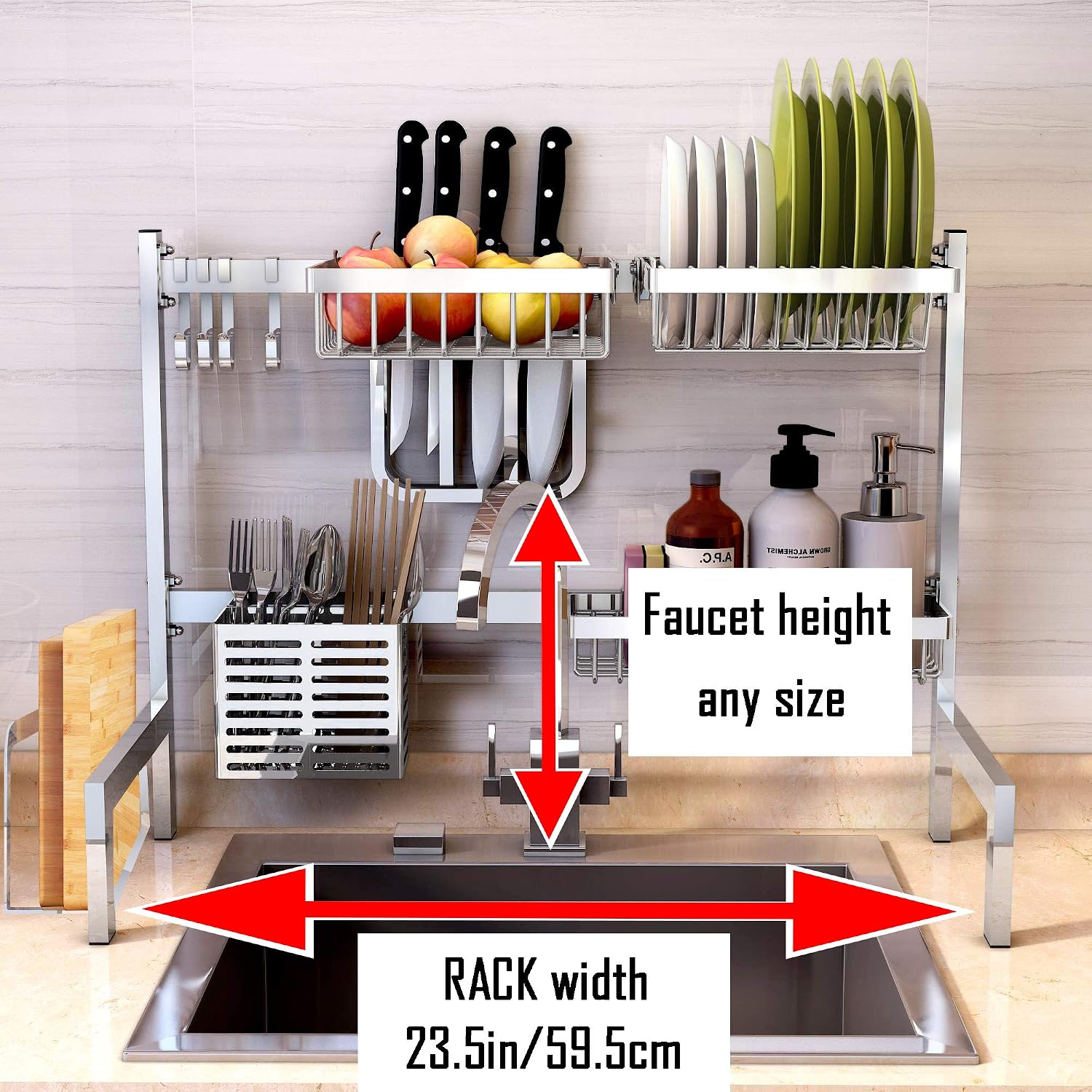 Skywin Kitchen Dish Rack Over Sink - Dish Rack for Counter Over The Sink Dish Rack - Steel Dish Rack (2 Tier Small, Stainless Steel)