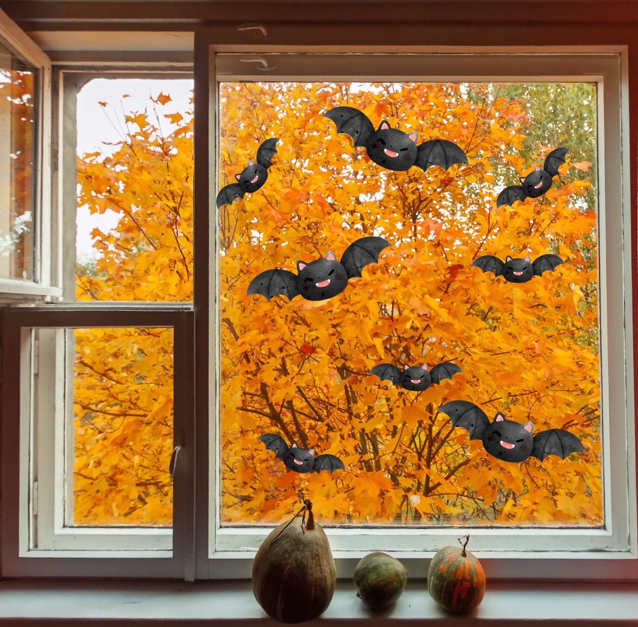 Quotemywall Black Halloween Bats Window Decal Stickers Removable Reusable Spooky Flying Bats Window Cling