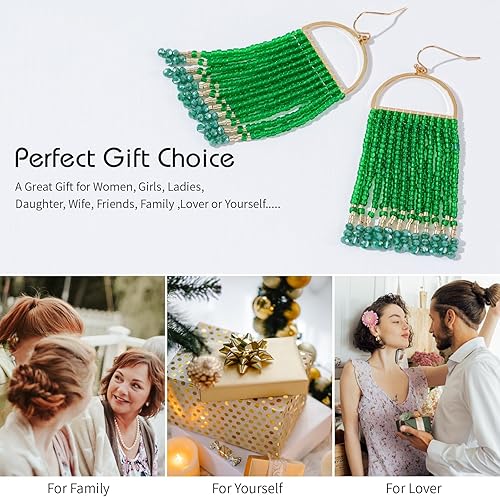 Miniatura 7 de Aretes colgantes bohemios con cuentas, hechos a mano, aretes de borla con cuentas para mujer