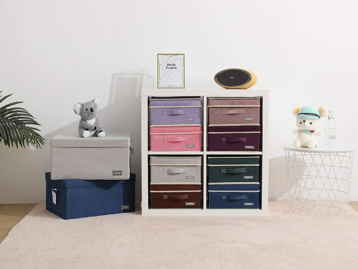 YueYue Foldable Fabric Closet Organizer Bins Box Storage - 4 Pack 12.4 X 12 X 6.7 Inch Storage Bins With Lids 4 Dark Color Boxes - Bins Storage Box Cloth Basket Pack Lid