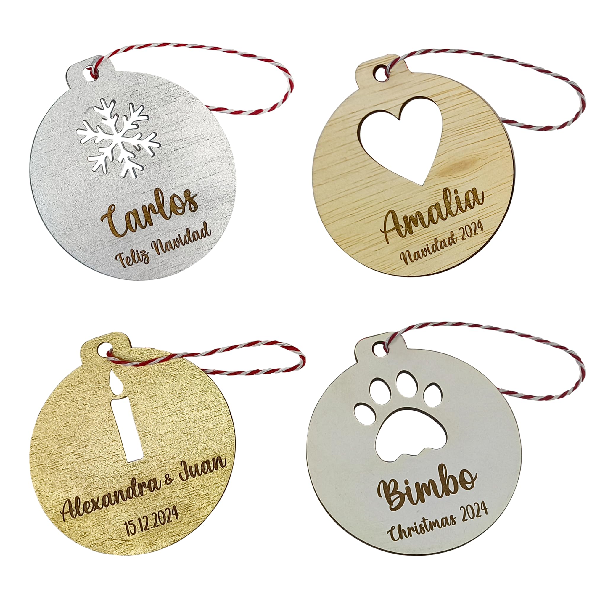 Ornandi® | Bola Navidad Personalizada | Adornos Árbol de Navidad Personalizados en Madera, Diseño Único y Elegante para Decorar Árbol de Navidad (Madera)