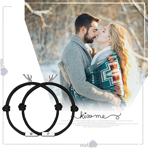 Miniatura 6 de Rofusn - 2 pulseras magnéticas para parejas, pulseras de amistad para hombres y mujeres, hechas a mano, cuerda de sol y luna, pulseras para mejores
