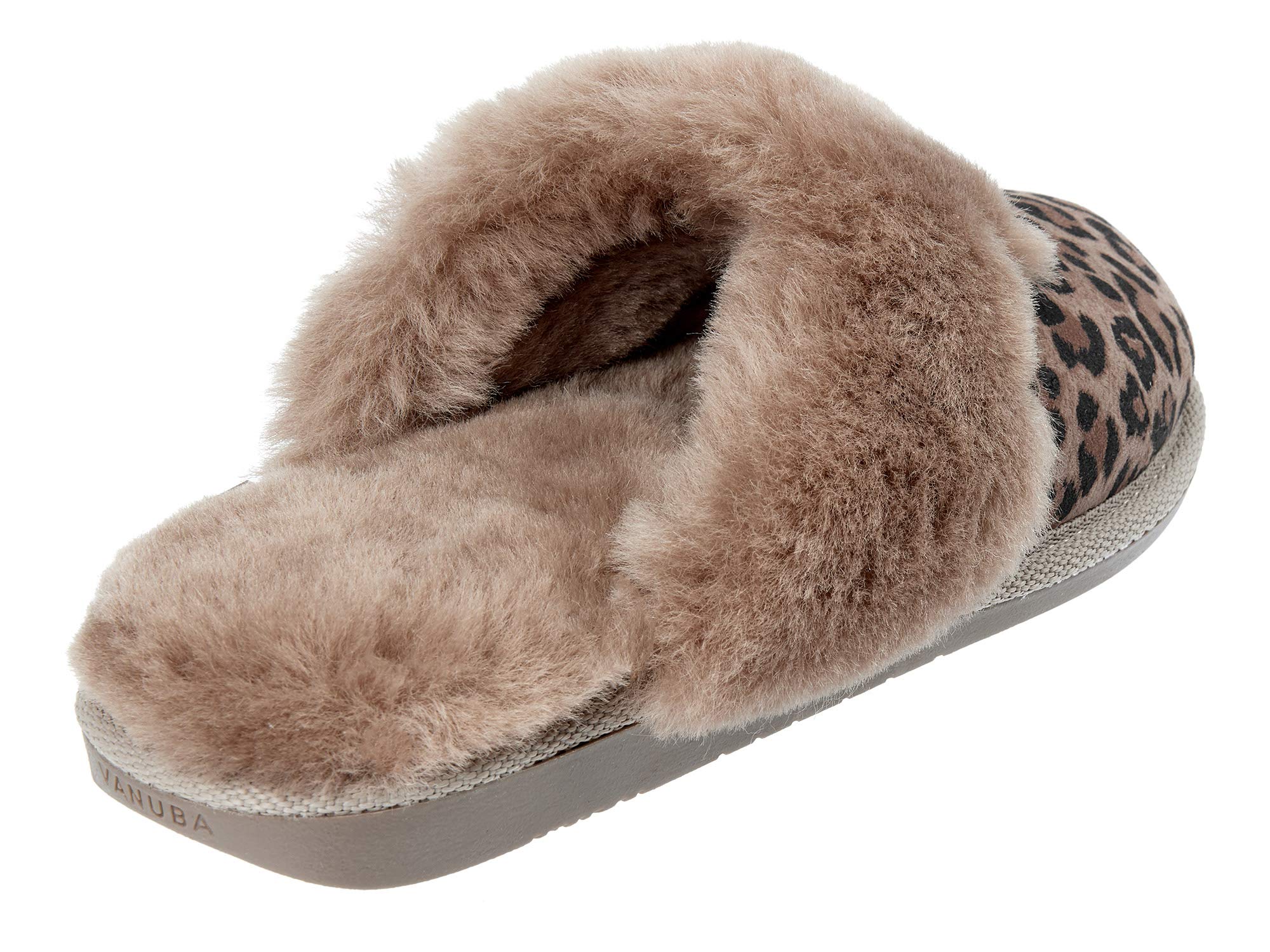 Vanuba Handgemacht Lammfell Warme Hausschuhe Damen Winter Slippers - Hauspantoffeln - Kuschel Pantoffeln Plüsch - Pantoletten Winter - Flache Slippers für Drinnen