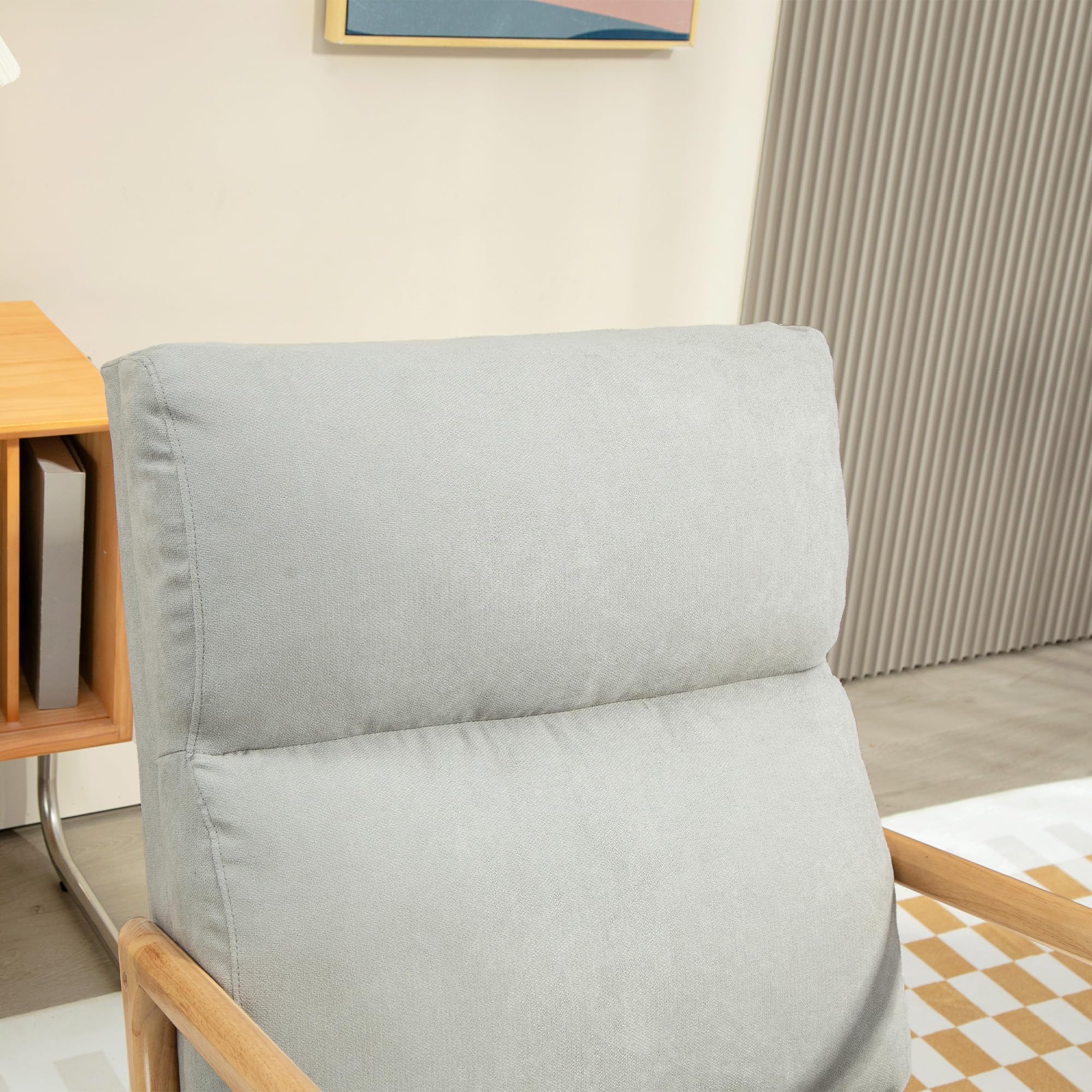HOMCOM Mecedora Tapizada en Lino Silla Mecedora con Patas de Madera de Caucho y Reposabrazos Mecedora para Lactancia Carga 150 kg para Dormitorio Salón Gris