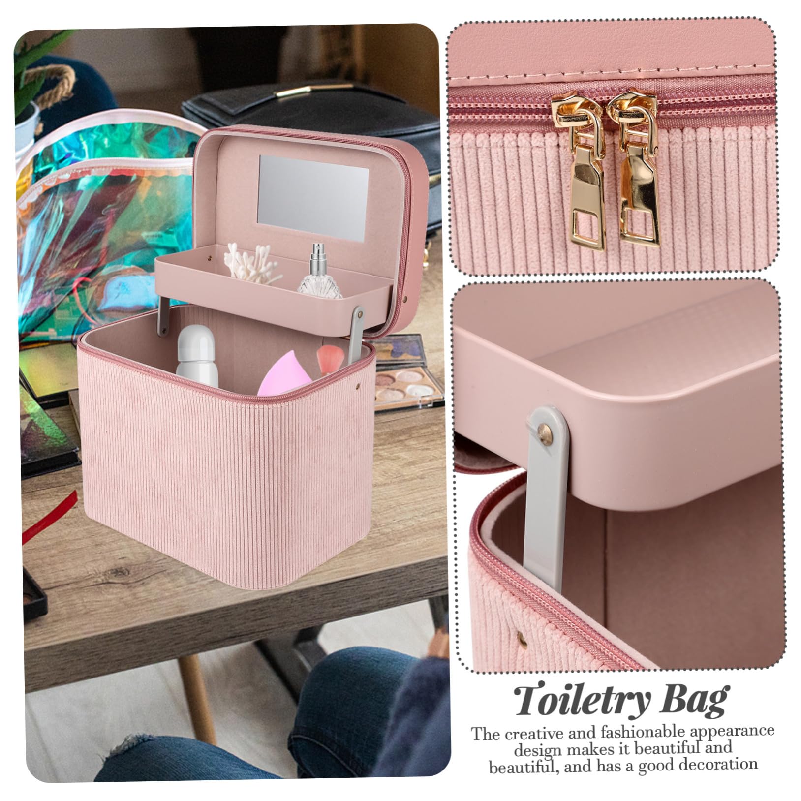 Mikikit Estuche de Maquillaje de Doble Capa con Espejo Organizador de Cosméticos Portátil para Mujer para Viajes y Cuidado Personal