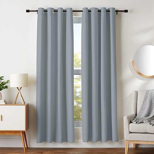 Miniatura 6 de Cortinas opacas para oscurecer la habitación, con aislamiento térmico y ojales, para sala de estar, bunglow (2 paneles, negro, 72 x 45 pulgadas)