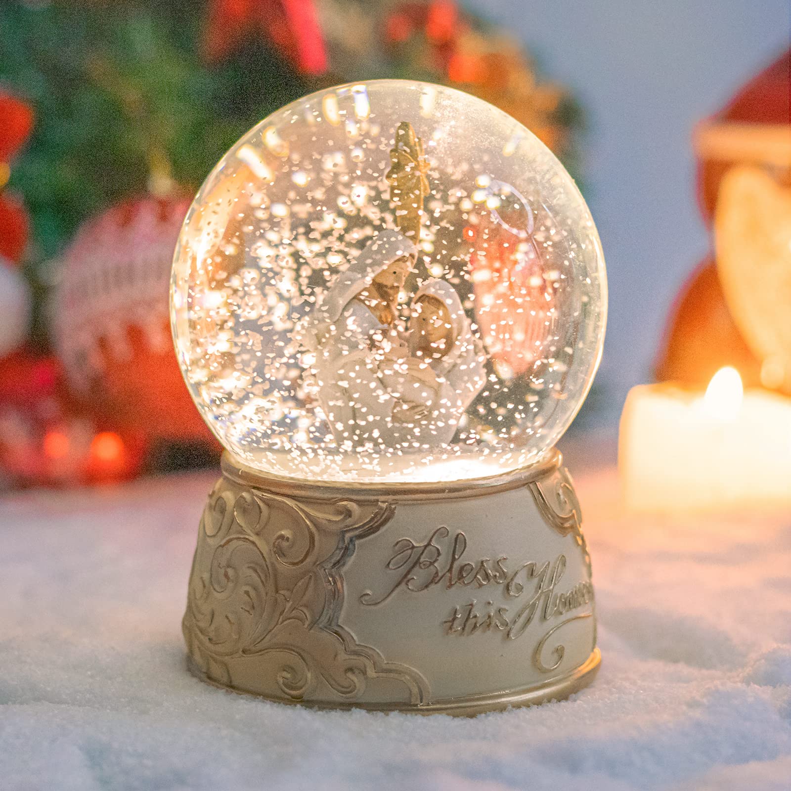 Taman Boule à neige de Noël, crèche musicale à changement de couleur pour décoration de Noël, décoration d'intérieur, cadeau pour enfants, sans soufflage automatique de la neige