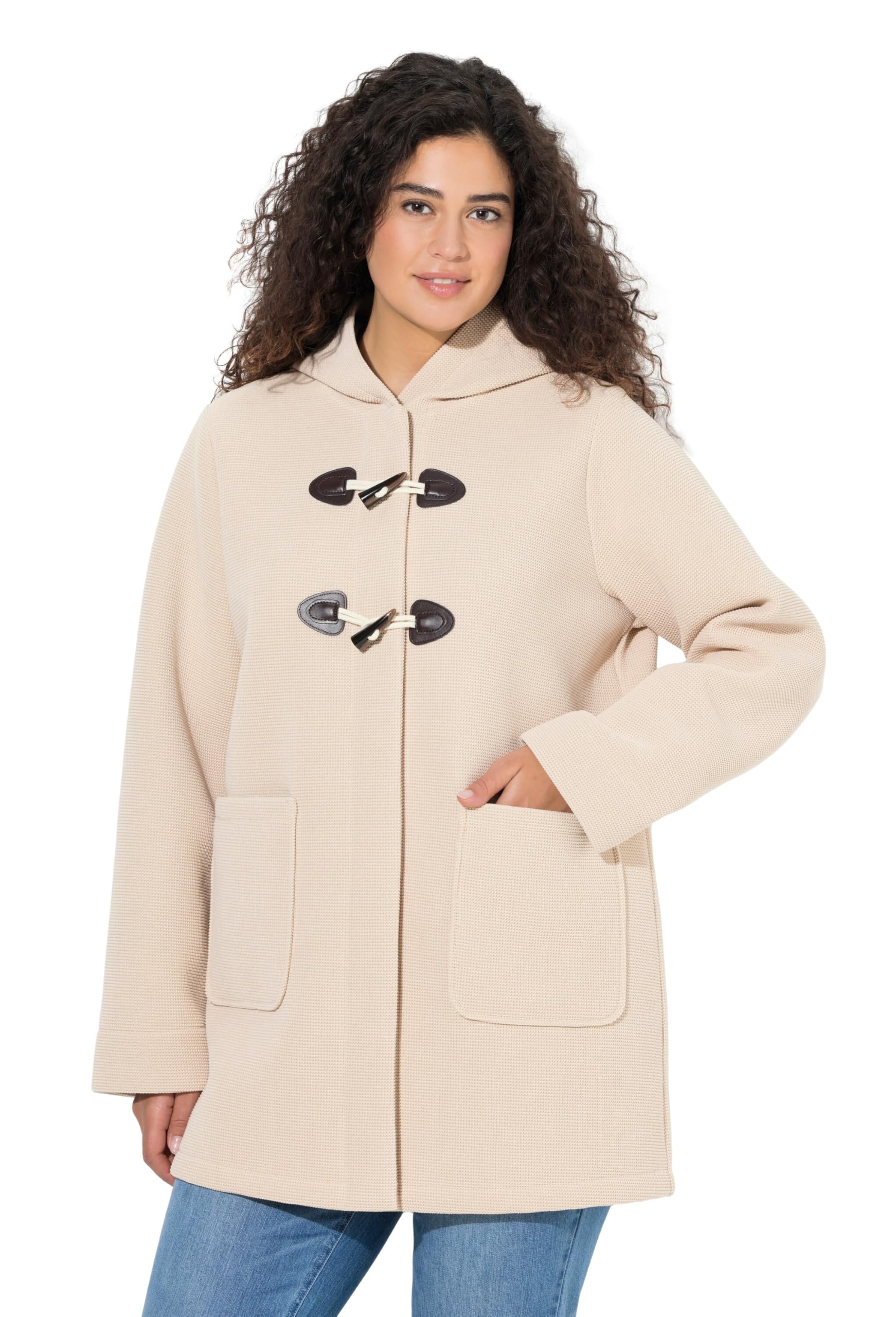 Ulla Popken Damen große Größen Übergrößen Plus Size HYPRAR Dufflecoat, 2-Lagen-Piqué, Kapuze, Knebelknöpfe 841507
