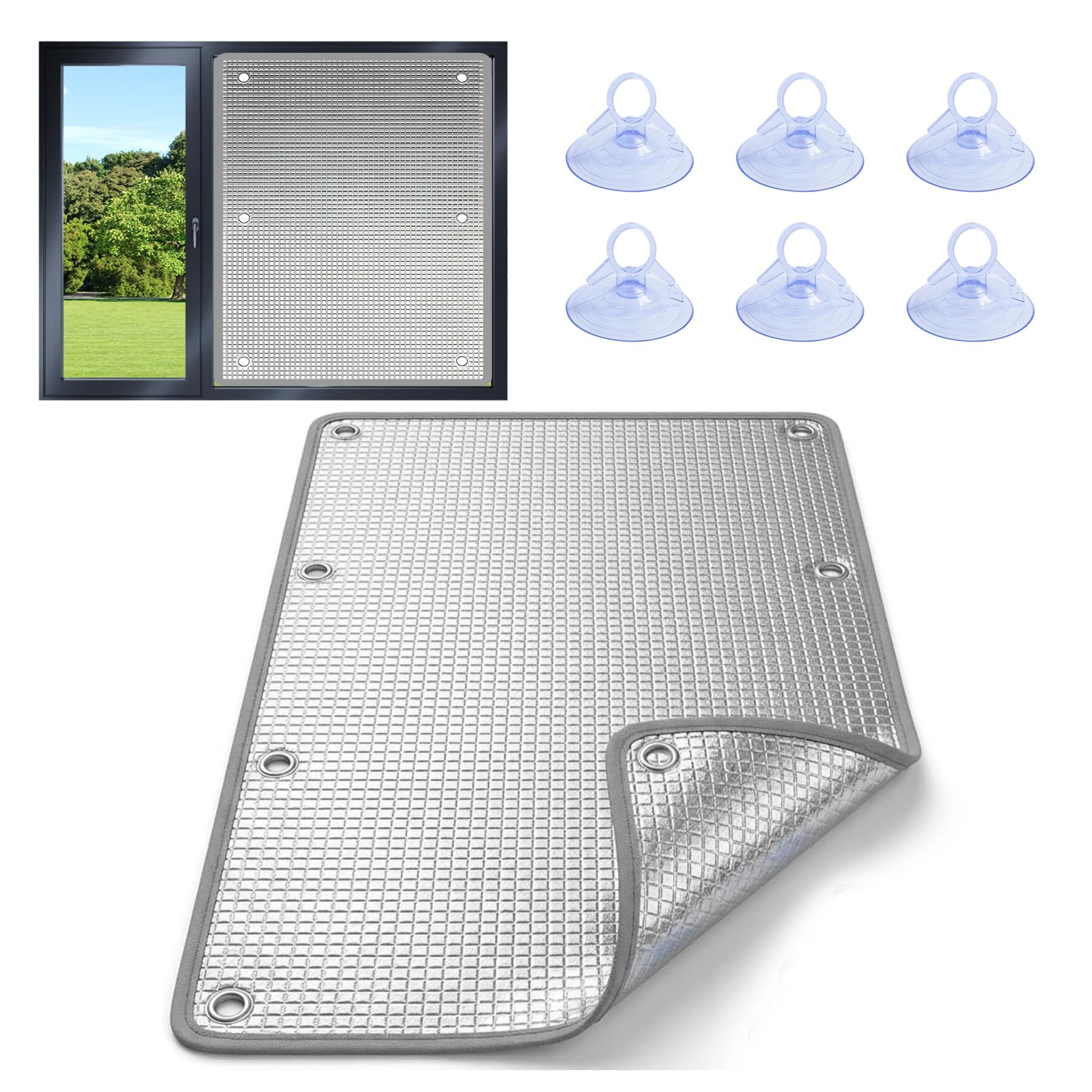 Heat Reflective Window Film, Suction Cup Thermal Foil Blackout Blind