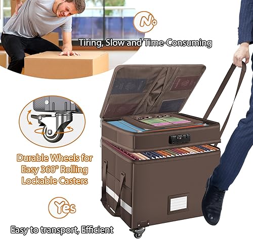 Miniatura 7 de DocSafe Caja de archivos con cerradura, caja de documentos ignífuga de 2 capas con ruedas, organizador de almacenamiento de archivos plegable con