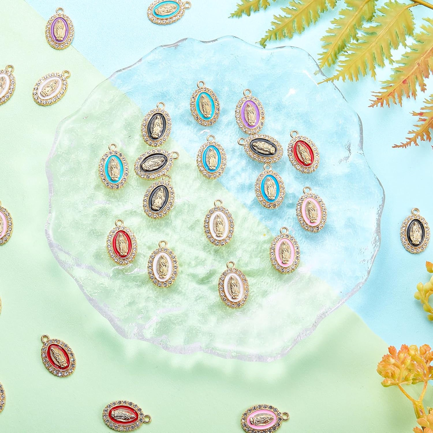 36Pcs Rosary Charms for Jewelry Making Light Gold Virgin Mary Charm Alloy Pendants with Rhinestone for Bracelet Necklace Earring DIY Accessories - Image 3