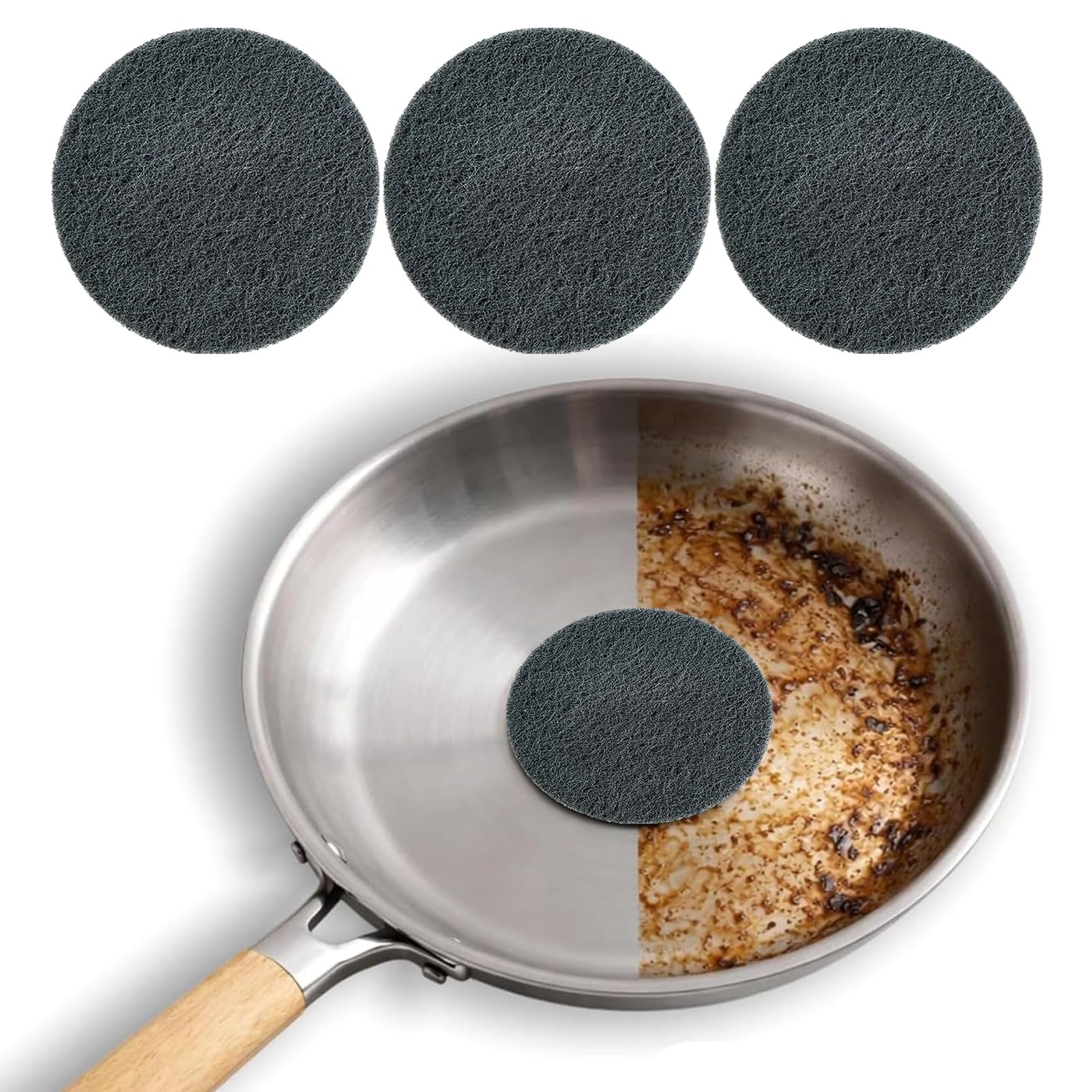 anwhriet Steel Sponge for Stainless Steel, Round Kitchen Scouring Pads, Nylon Fiber Emery Scrub Sponges, Burnt Stain Remover for Cookware Pots Pans Sink Faucet Kitchen Cleaning Tool 3pcs