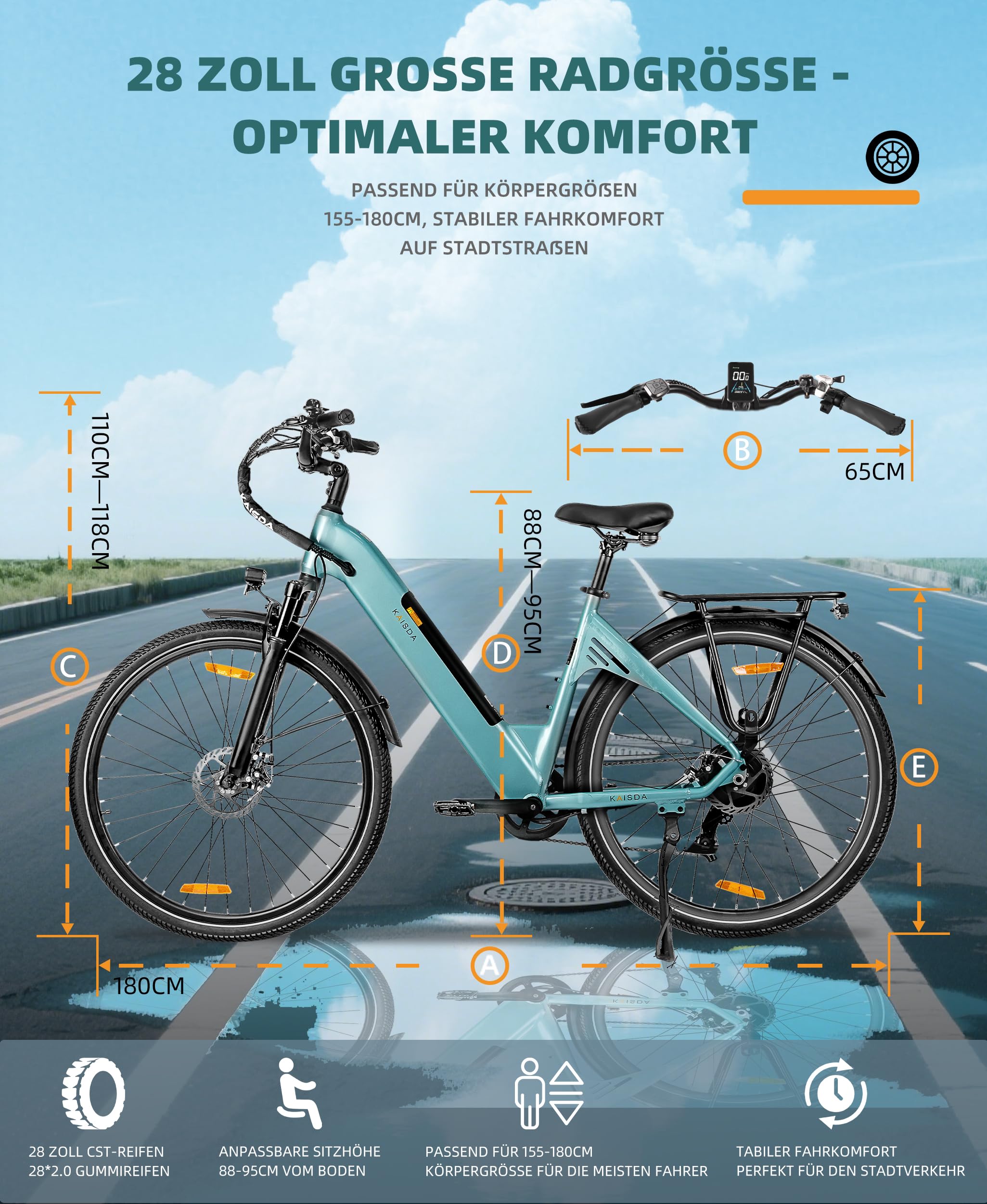 E-Bike Damen 28/26 Zoll,Elektrofahrräder City E-Bike Herren Damen mit 36V 20Ah Akku, bis 80 km, 250W Motor, 7-Gang, LCD-Display
