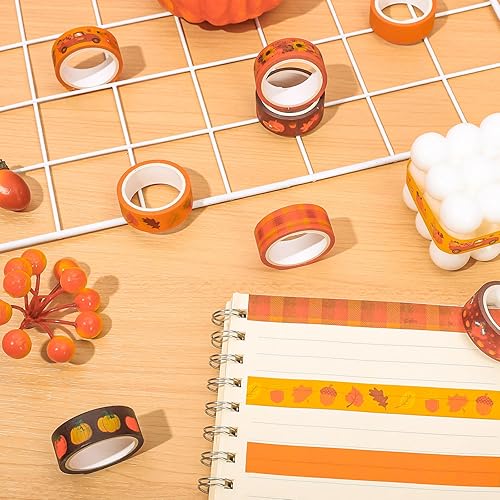 Miniatura 4 de 12 rollos de cinta Washi de Acción de Gracias, pavo, calabaza, hojas de otoño, girasol, cinta adhesiva de 0.59 pulgadas (0.591 in), cinta decorativa
