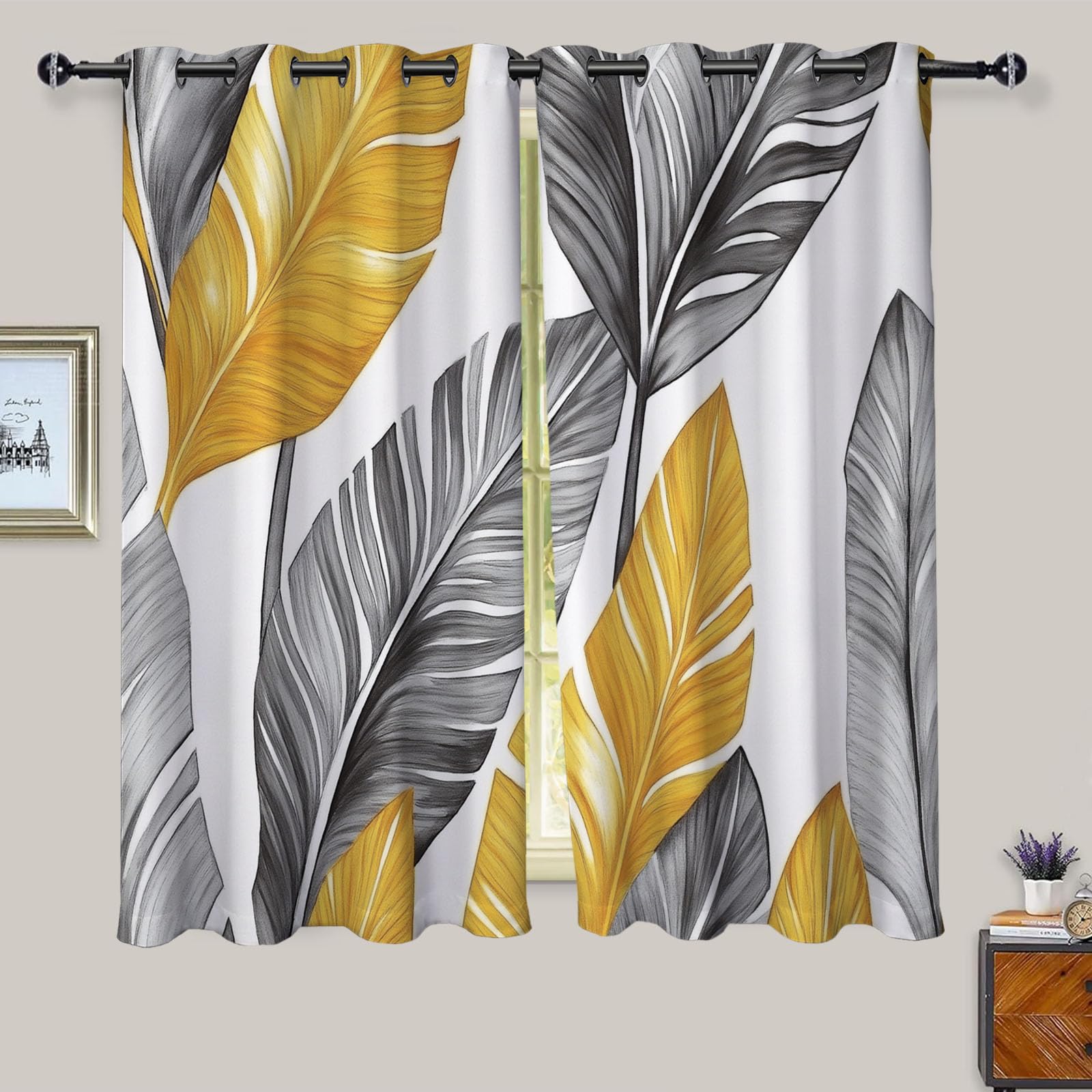 Rideau occultant salon lot de 2 de 132x158 cm avec oeillets motif vintage