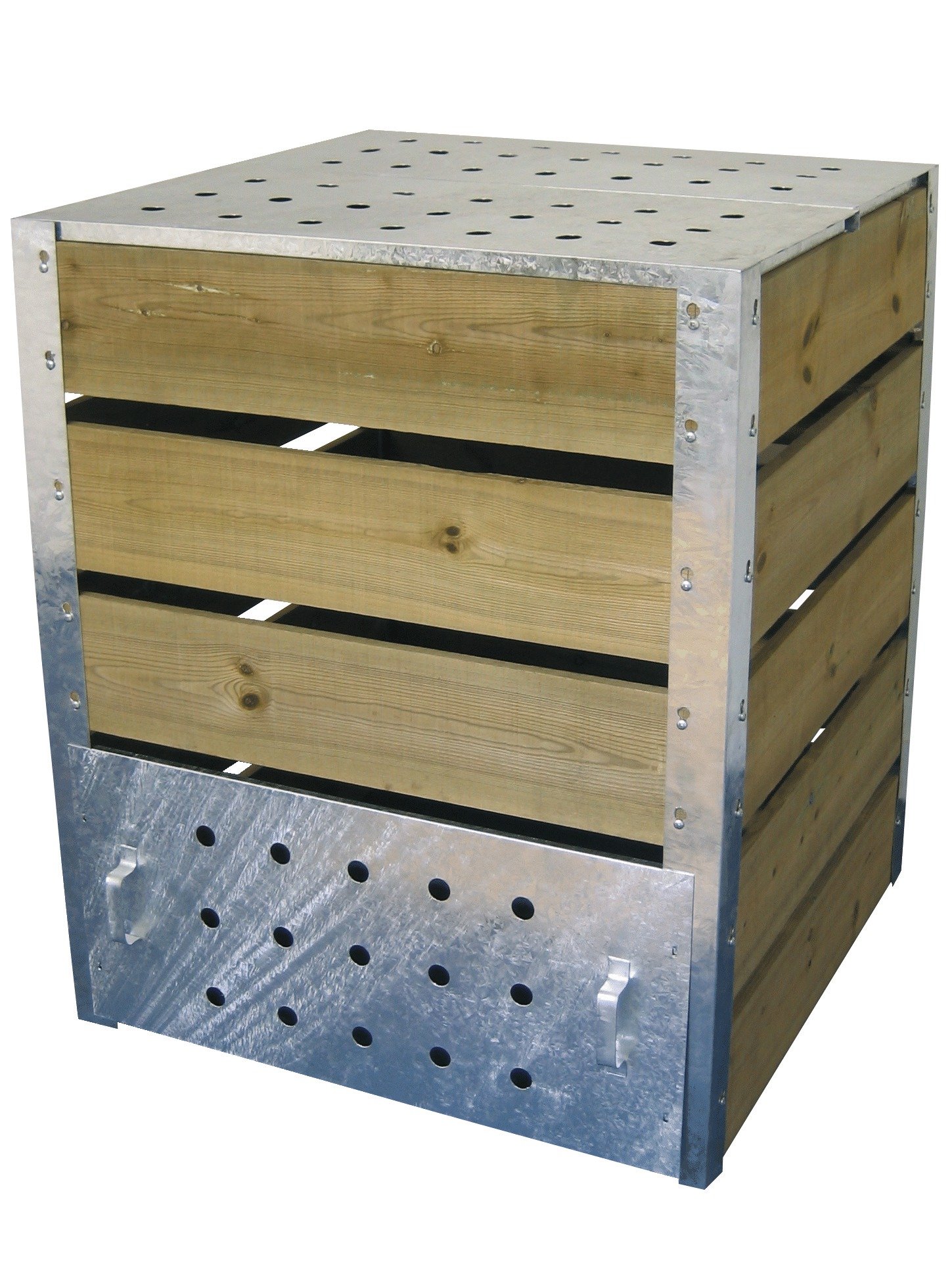 Composteur de jardin 470L – Bois classe 3 autoclave & acier galvanisé – Avec couvercle et trappe de récupération – Aération optimisée – Fabrication française - 020220