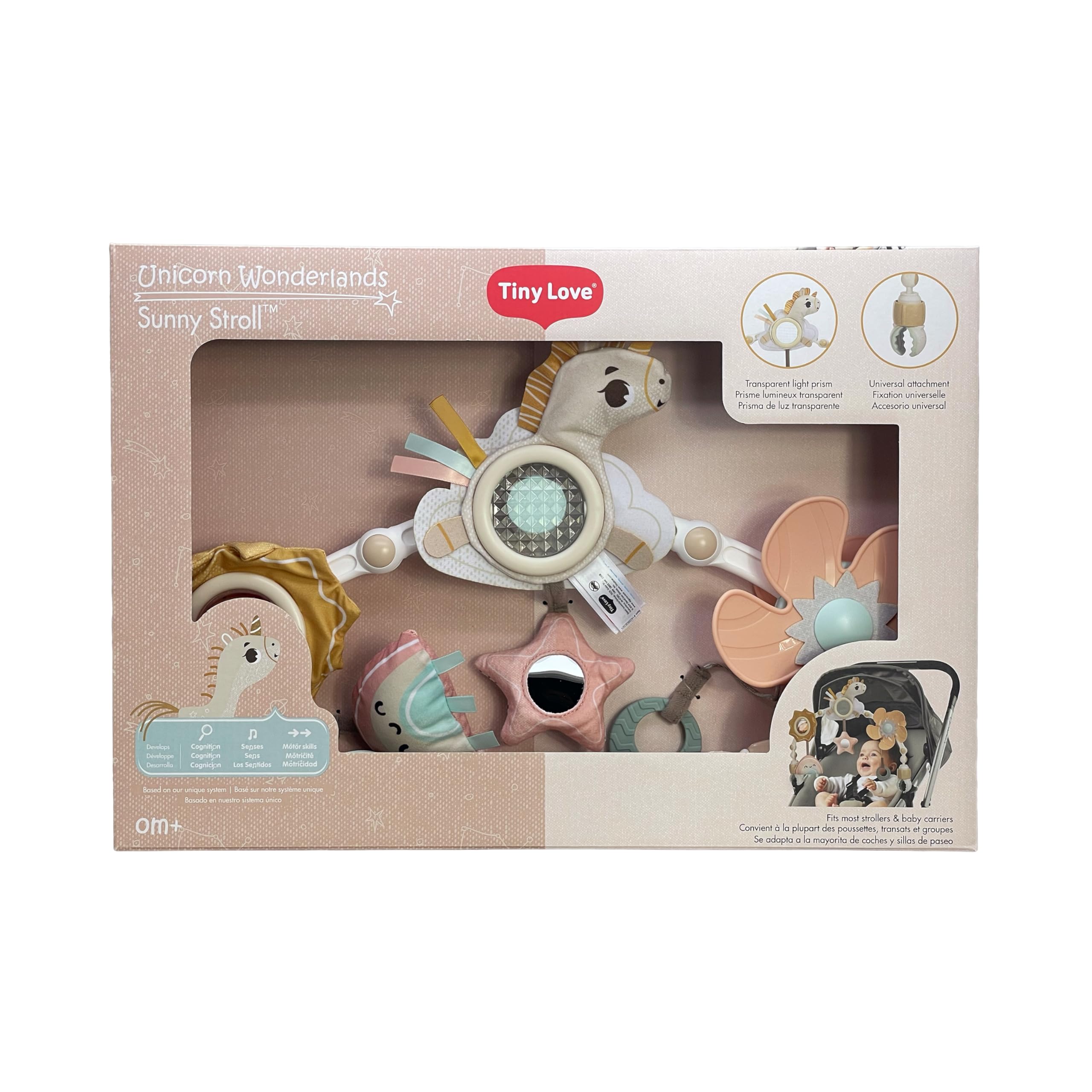 Tiny Love Arche d’éveil Sunny Stroll avec 6 Jouets activés par bébé, dès la Naissance, Clips réglables compatibles avec la Plupart des poussettes, Mobile Musical Magique, Unicorn Wonderlands