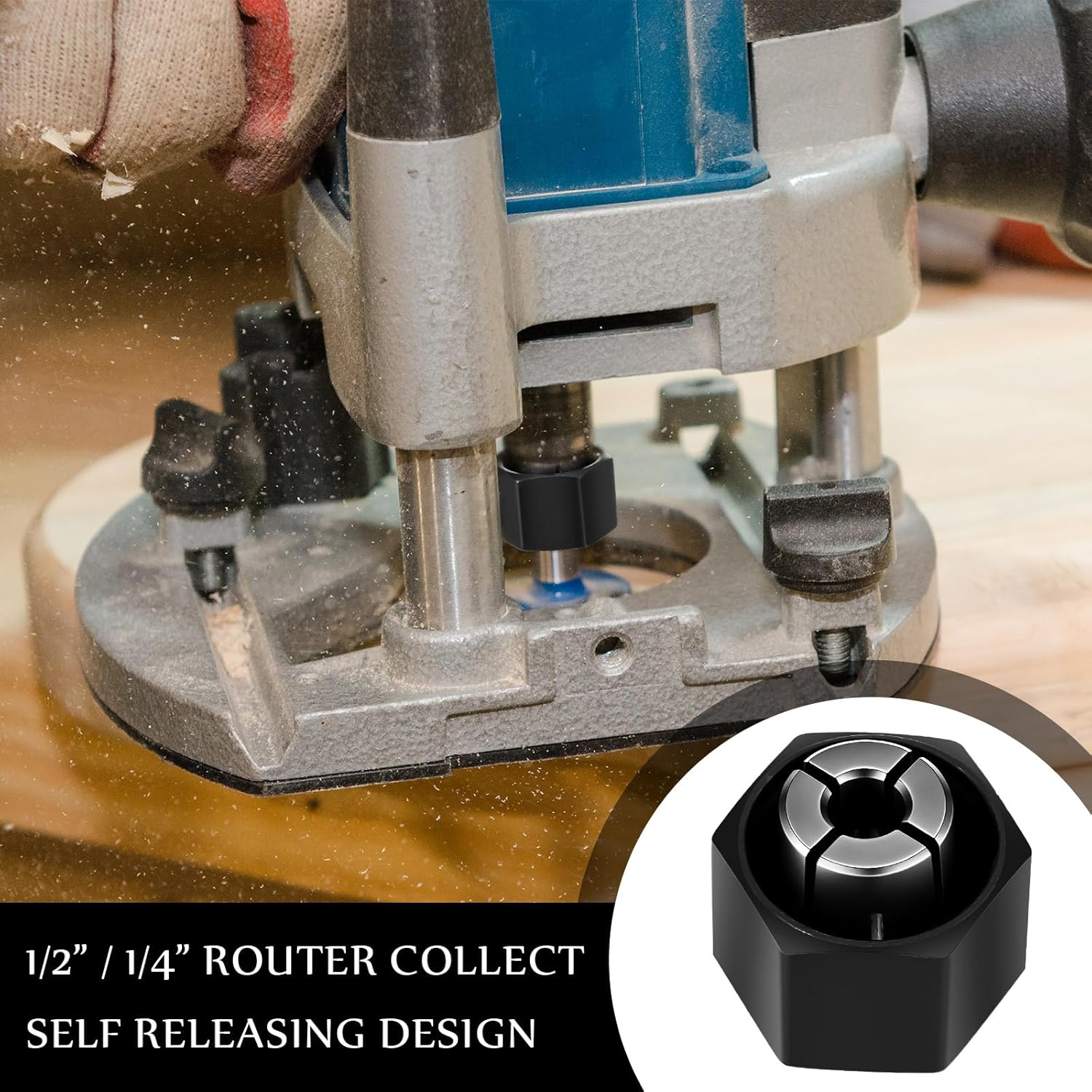 Threlaco 2 Pcs Router Collet Kit Replacement 1/4" and 1/2" Compatible with Dewalt Dw621 Dw616 Dw618 Dw622 Dw626 and 1613, 1617, 1618 Series Routers