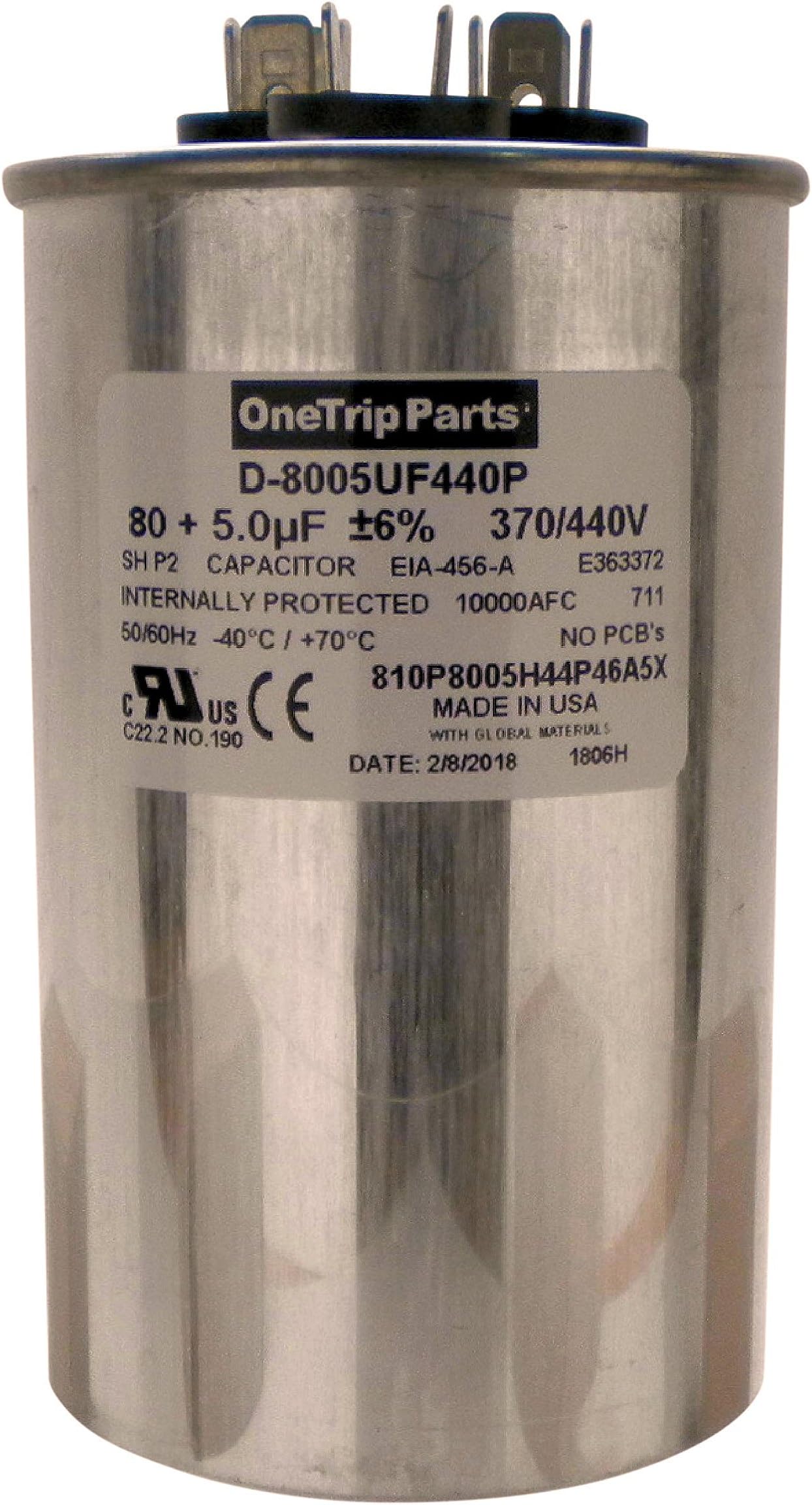USA Run Capacitor 80+5 UF 80/5 MFD 370 VAC / 440 VAC 2-1/2 Inch Round Heavy Duty
