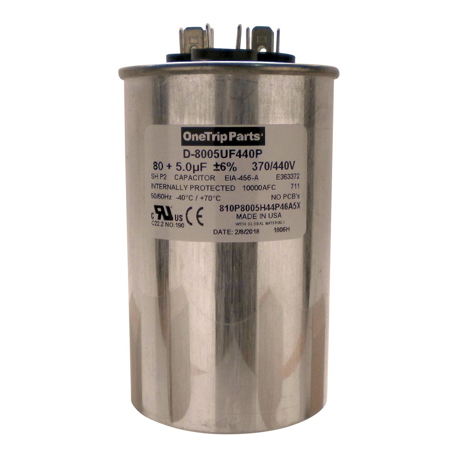 USA Run Capacitor 80+5 UF 80/5 MFD 370 VAC / 440 VAC 2-1/2 Inch Round Heavy Duty
