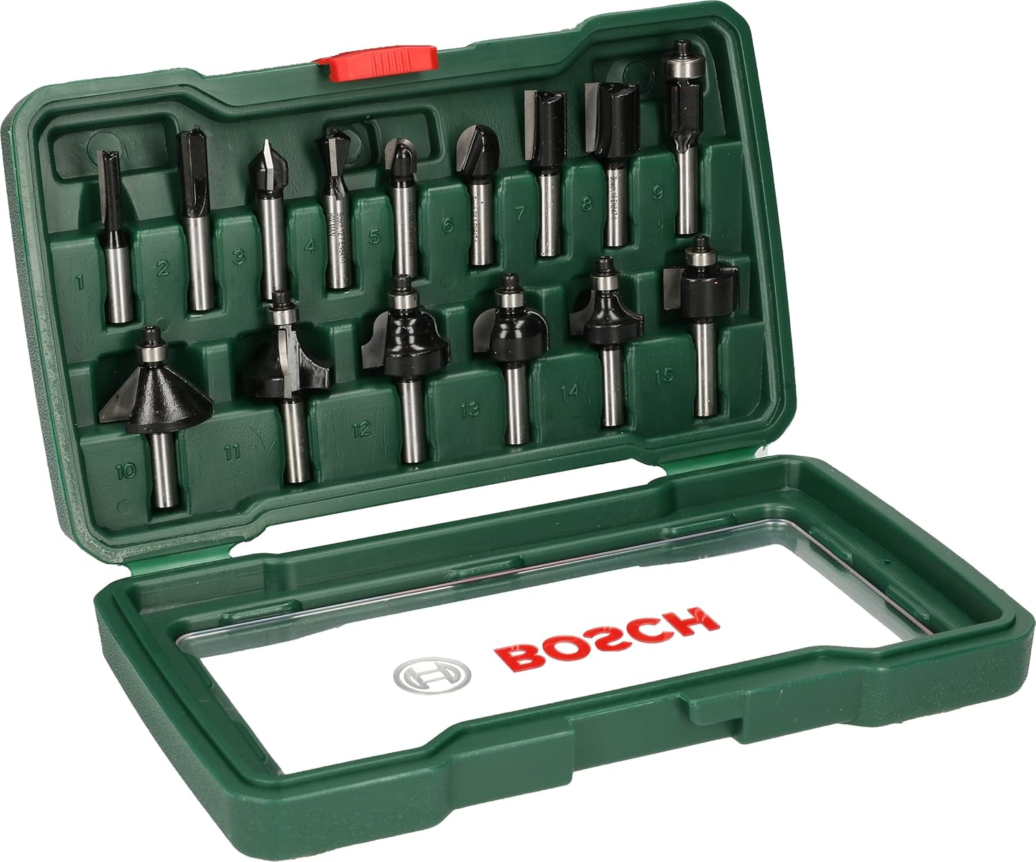 Bosch 15Piece Hard Metal Router Bit Set (for Wood, Shank Ø 8 mm