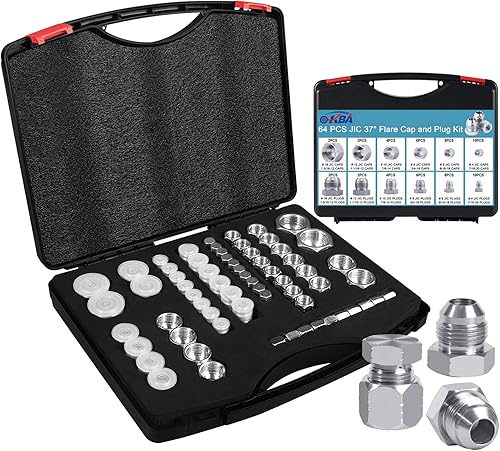 Miniatura 1 de 64 piezas JIC 37  Flare Rosca Cap & Plug Kit, 37 grados JIC Cap y enchufe adaptador hidráulico Kit de accesorios, tamaños 04 06 08 10 12 16, acero