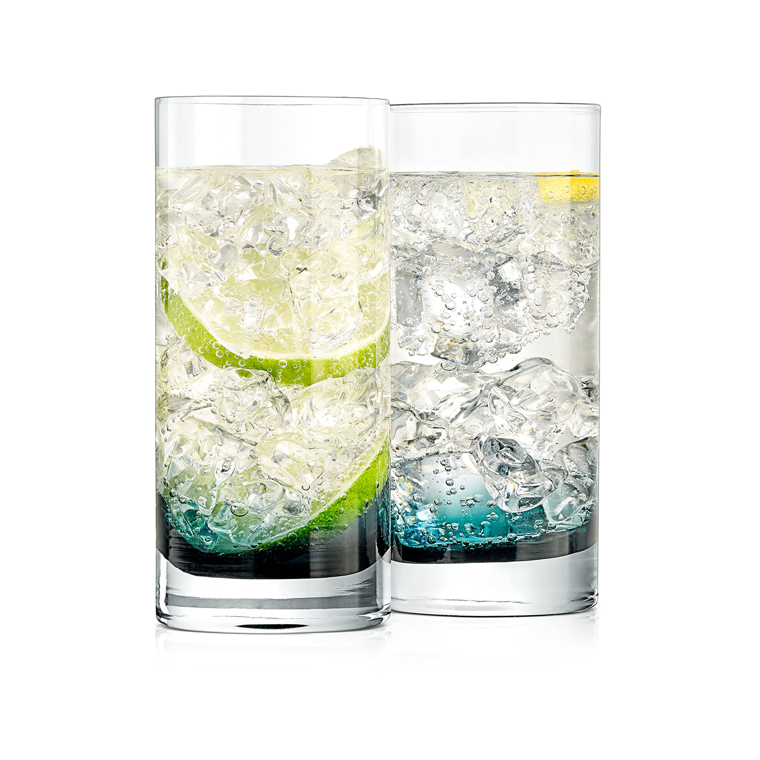 NutriChef 12 5oz Highball Drinking Glasses - Set of 2 Heavy Base Tall Tumbler Clear Glassware for Water