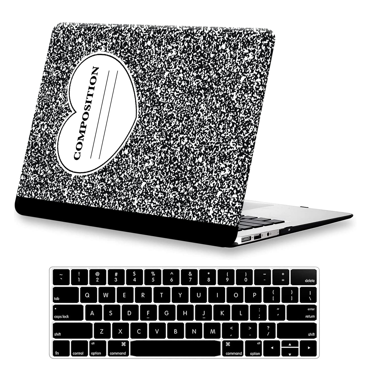 KEROM Compatible with MacBook Air 13 inch Case 2021 2020 2019 2018 Release M1 A2337 A2179 A1932, Protective Plastic Hard Shell Case & Keyboard Cover, Composition Book