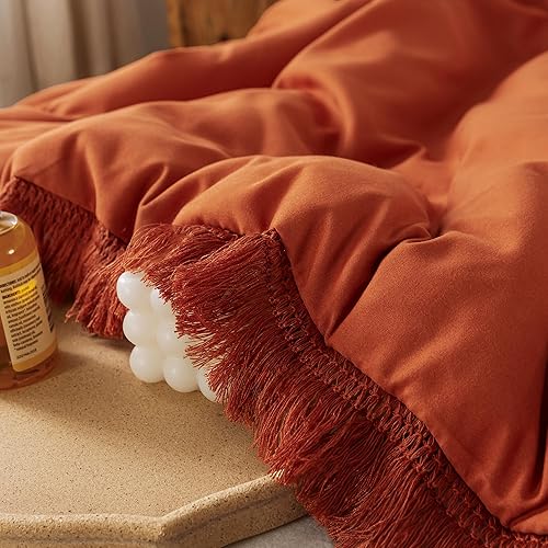 Miniatura 3 de Andency Juego de edredón con borlas color aguamarina, tamaño Queen (90 x 90 pulgadas), 3 piezas (1 edredón bohemio, 2 fundas de almohada), juego de