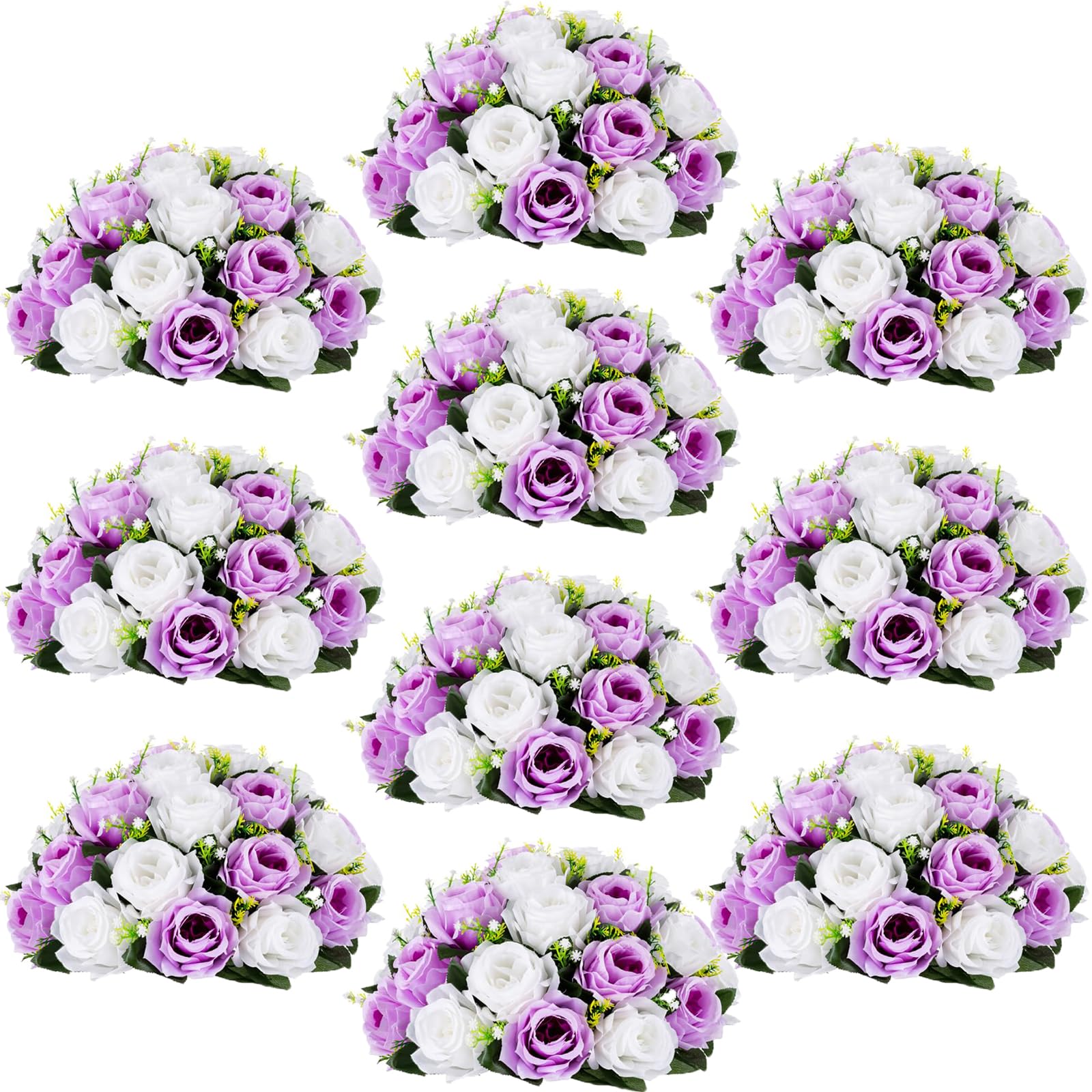 Inweder Wedding Flower Balls Centerpieces - 10 Pcs Artificial Flower Ball Arrangement Bouquet, Fake Roses Weddings, Birthday Parties, Valentine's Day, Home Decor, Lilac & White (0YHQ401I)