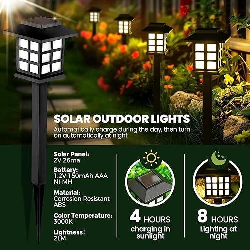 Vista 33 de GIGALUMI Luces solares para exteriores, paquete de 6 luces solares LED de llama parpadeante, impermeables, para jardín, mantiene 10 horas