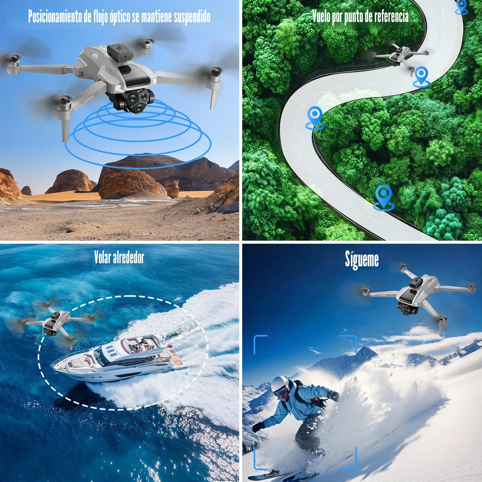 OBEST Drone GPS con Cámara 4K Adultos,Dron FPV con Pantalla 4.5" y 4GB | 2 Batería 50Min, Estabilizador Auto Seguimiento Retorno Follow Me Sígueme, 5G WIFI RC Helicóptero Plegable Gris