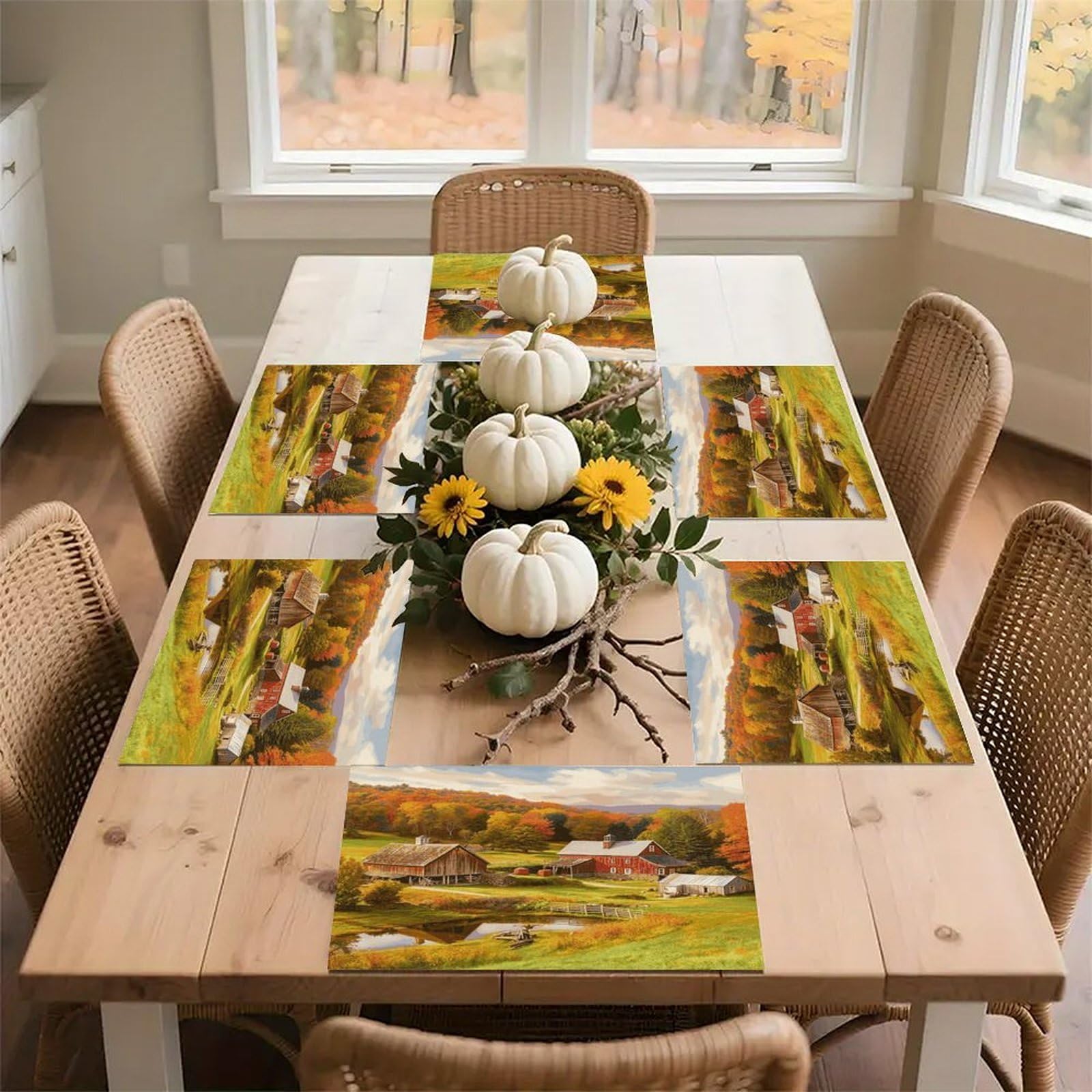 Country Farm Placemats Wipeable Heat Resistant Table Mats Washable Flax Place Mats Elegant Cloth Non-Slip Placemat for Kitchen Dinning Party Table Decor 12 * 18 in