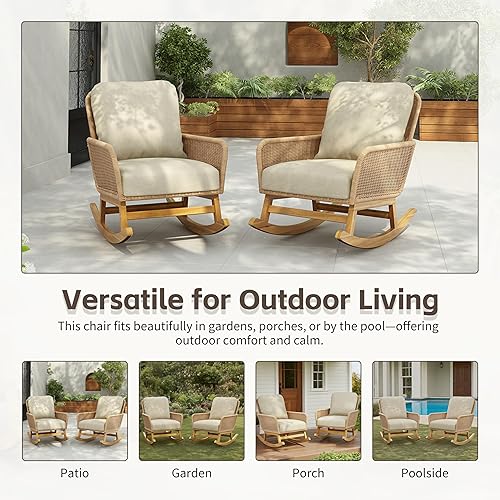 Miniatura 5 de Christopher Knight Home Nadine - Mecedora para patio, mecedora de mimbre, mecedora de patas de madera, silla de mimbre de ratán de polietileno,