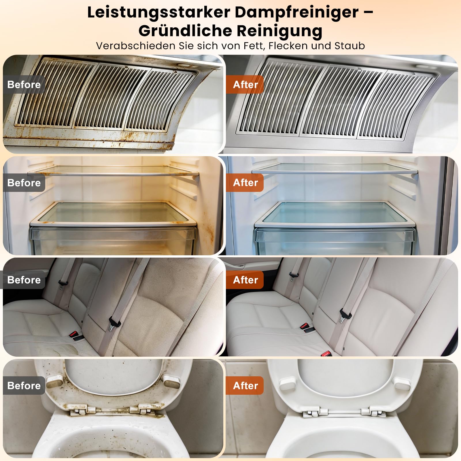 14 in 1 Dampfreiniger, 3 Stufig Einstellbarer Griff, Temperaturanzeige, 15 Sekunden Aufheizzeit, 1,8 L Wassertank, für Küche, Bad, Auto und Möbel (Schwarzweiß)