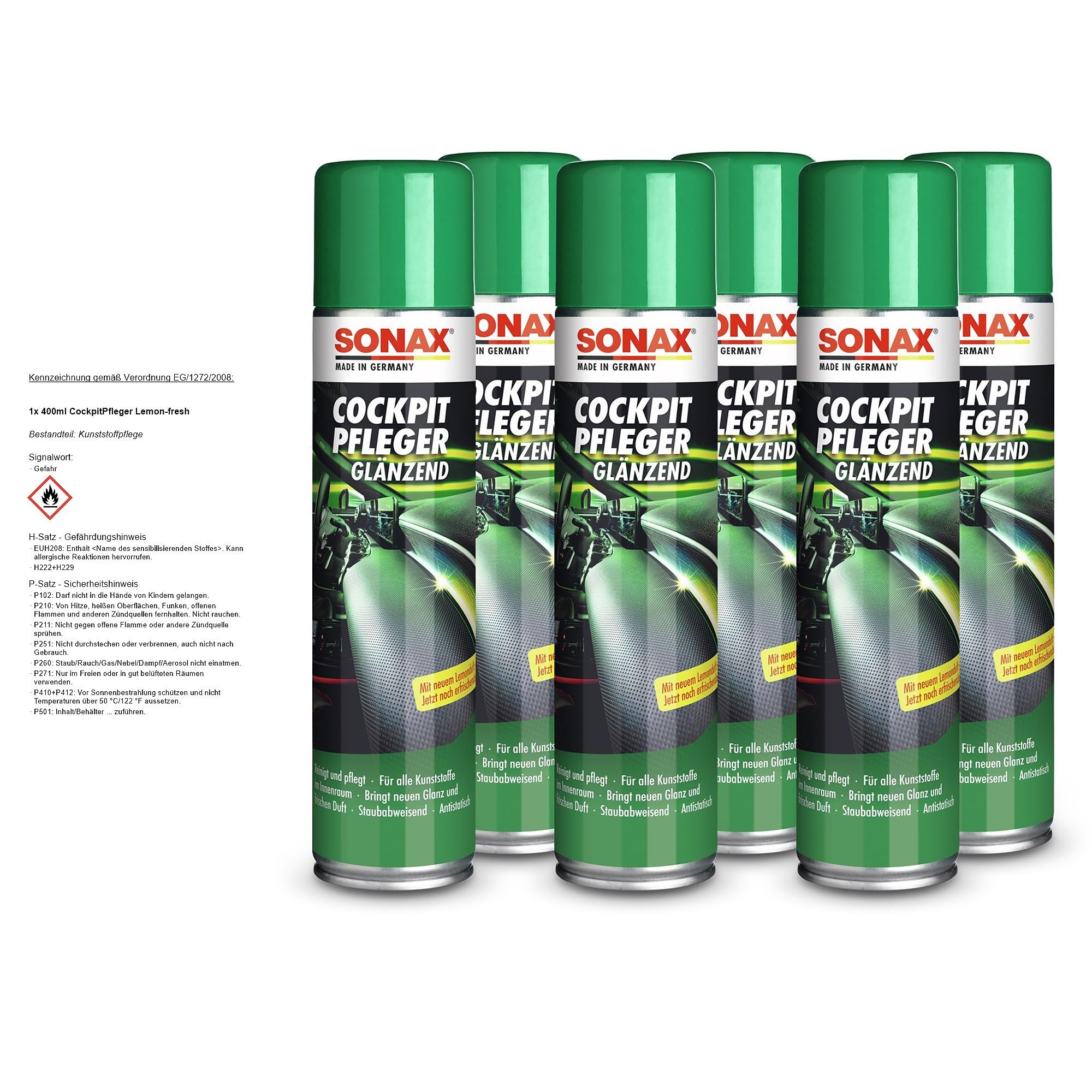 SONAX 6X 03433000 CockpitPfleger Lemon-Fresh CockpitReiniger 400ml
