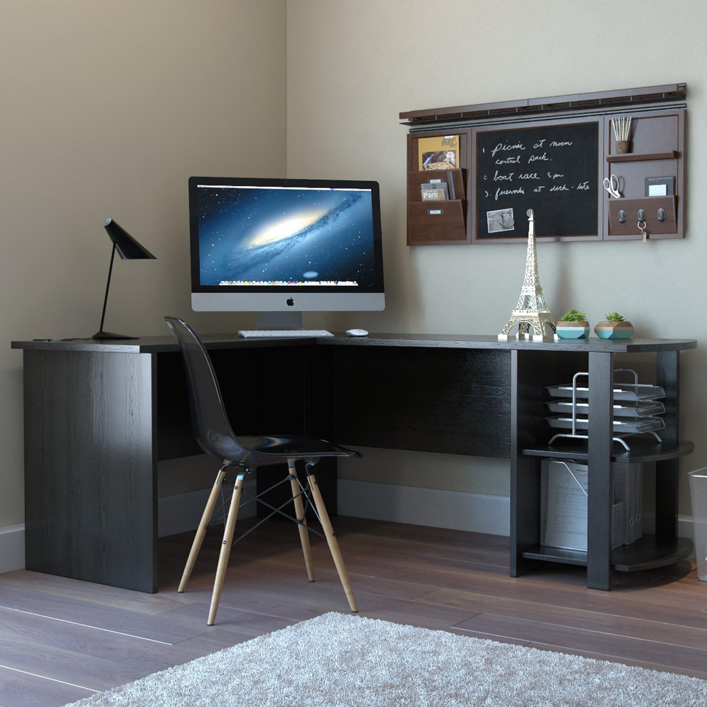 Ryan Rove Kristen Corner L-Shaped Computer Desk in Black