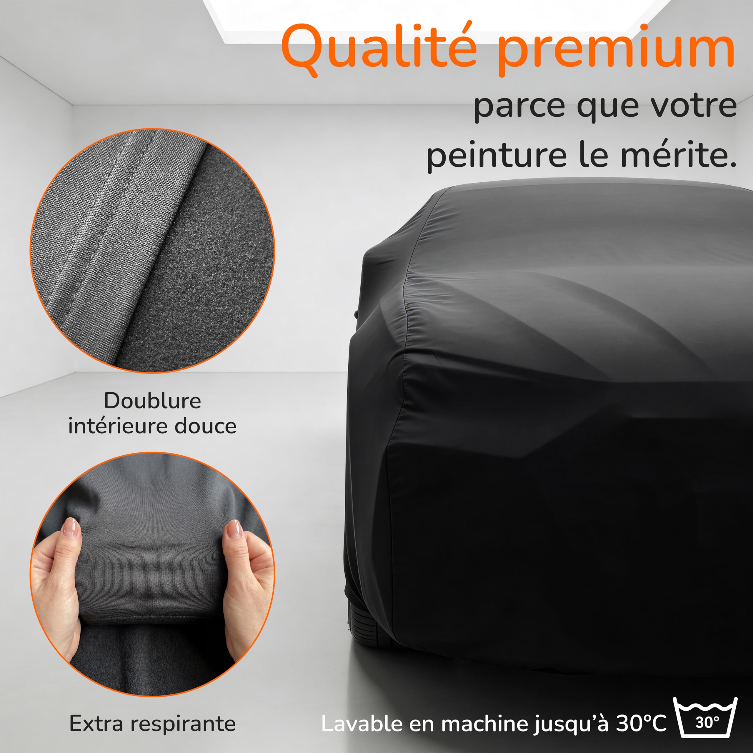 Upgrade4cars Housse Voiture Intérieur Elastique | Bâche Élastique en Tissu Noir | Taille SUV - S (415-455 cm)