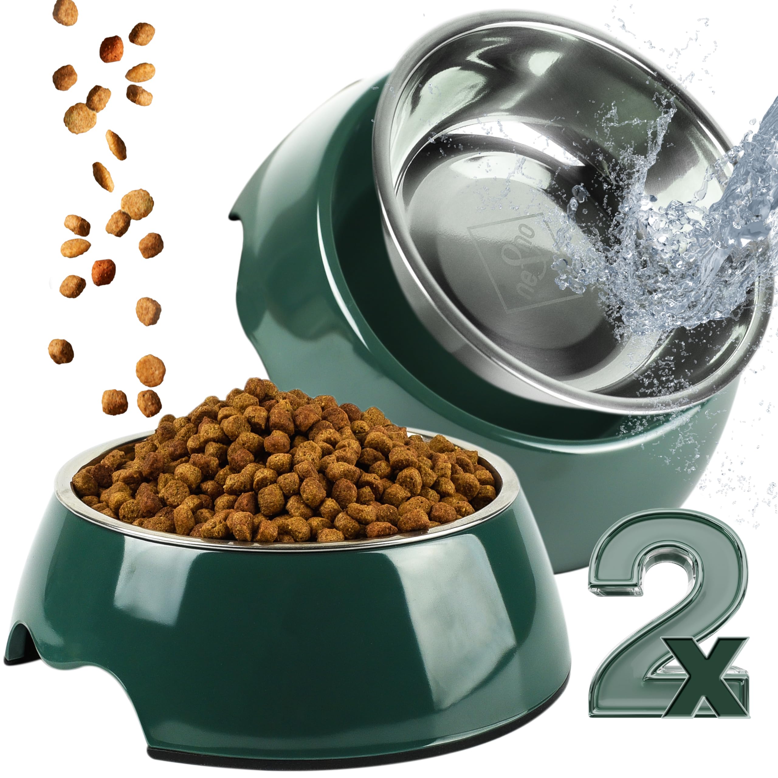 ne&no® Set of 2 pet bowls for dogs 700ml, hygienic and removable cups made of stainless steel with anti-slip bottom
