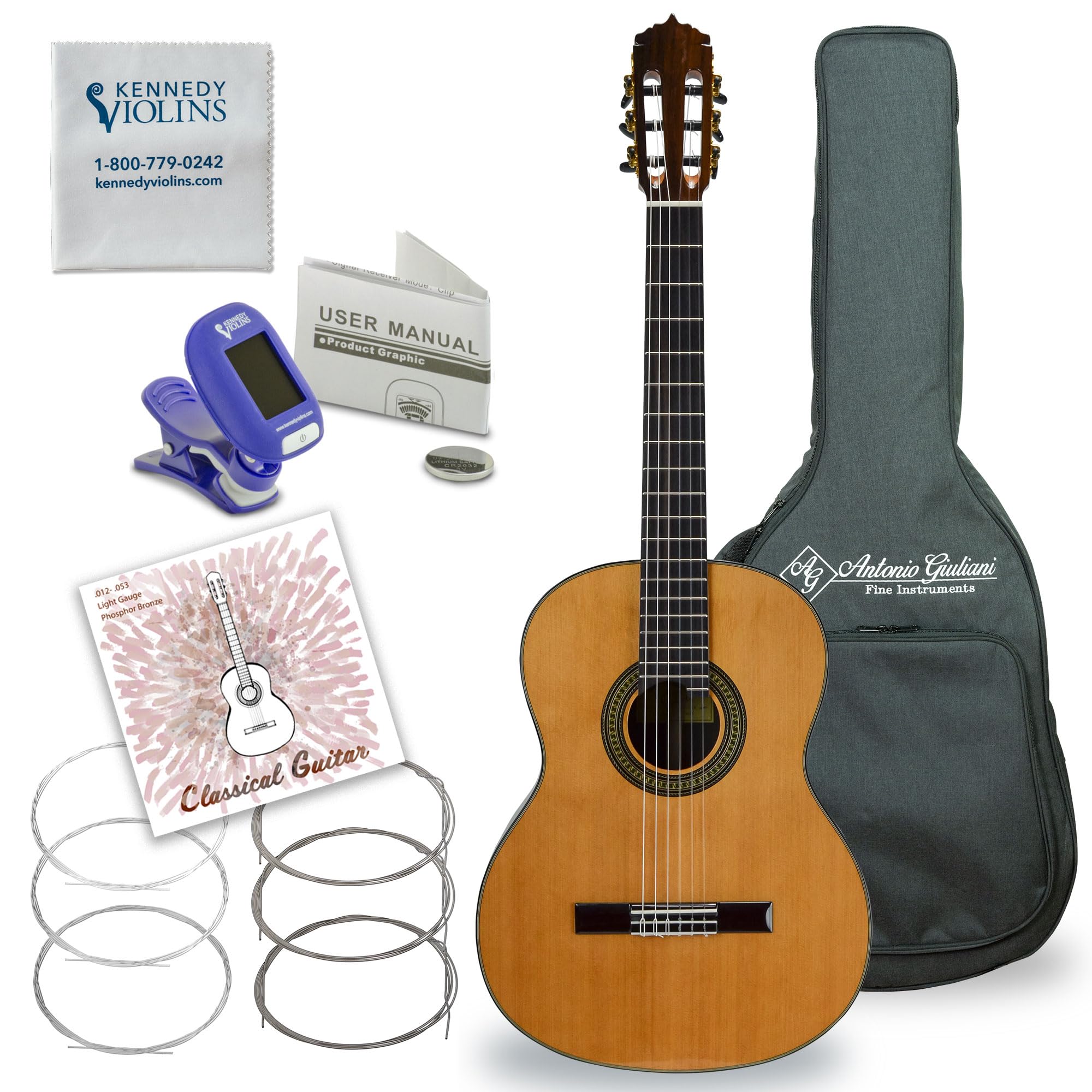Antonio Giuliani Classical Rosewood Guitar Outfit (Clear) (CL-6) - Acoustic Guitar with Case and Accessories By Kennedy Violins