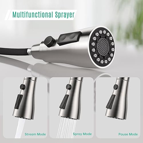 Miniatura 3 de Grifo de cocina extraíble de níquel cepillado de un solo mango, grifo de fregadero de cocina de acero inoxidable de un solo nivel con rociador