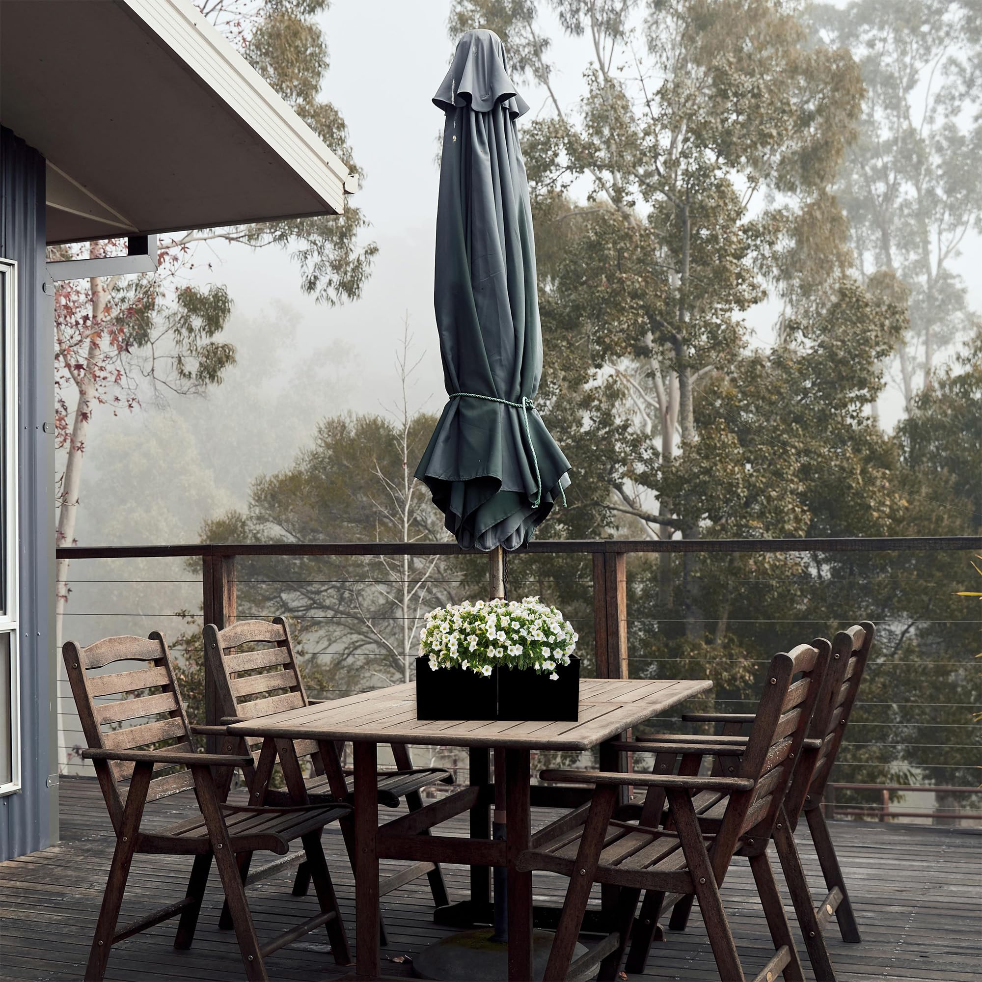 AuldHome Regenschirm-Pflanzgefäß für Terrassentisch, quadratisch, mit Schirmloch, Emaille, rechteckig, Übertöpfe