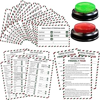 Christmas Friendly Feud Card Game with 2 Answer Buzzers, Fun Xmas Family Trivia Quiz Party Game Night Activities for Adults, Office, Large Group and Team Building Holiday Gathering