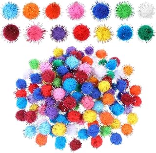 Jeffdad 100 Pcs Glitter Pom Pom Balls 1 inch, Assorted Sparkle Glitter Pom Poms Balls for Arts Craft Soft and Fluffy Craft Pompoms for Crafts DIY Decorations Multicolored