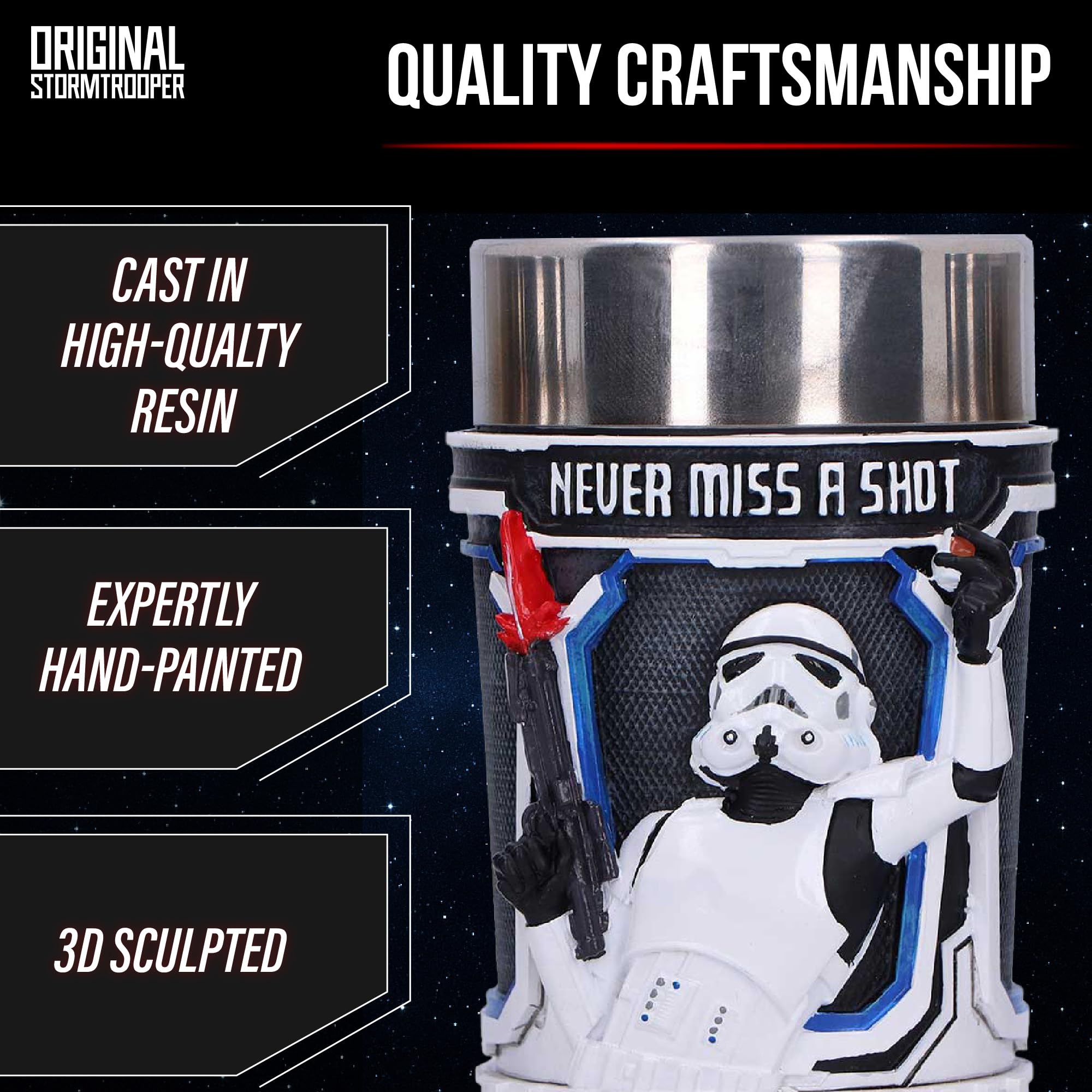Nemesis Now Lot de 3 verres à shot Star Wars Stormtrooper en résine à collectionner avec design sculpté 3D, inserts en acier inoxydable, 8,7 cm