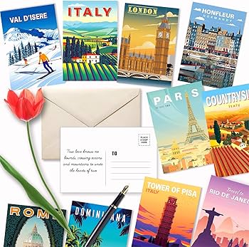 4枚アンティーク ポスターポストカード レール 鉄道 フランス イタリア はがき 4枚アンティーク ポスターポストカード レール 鉄道 フランス