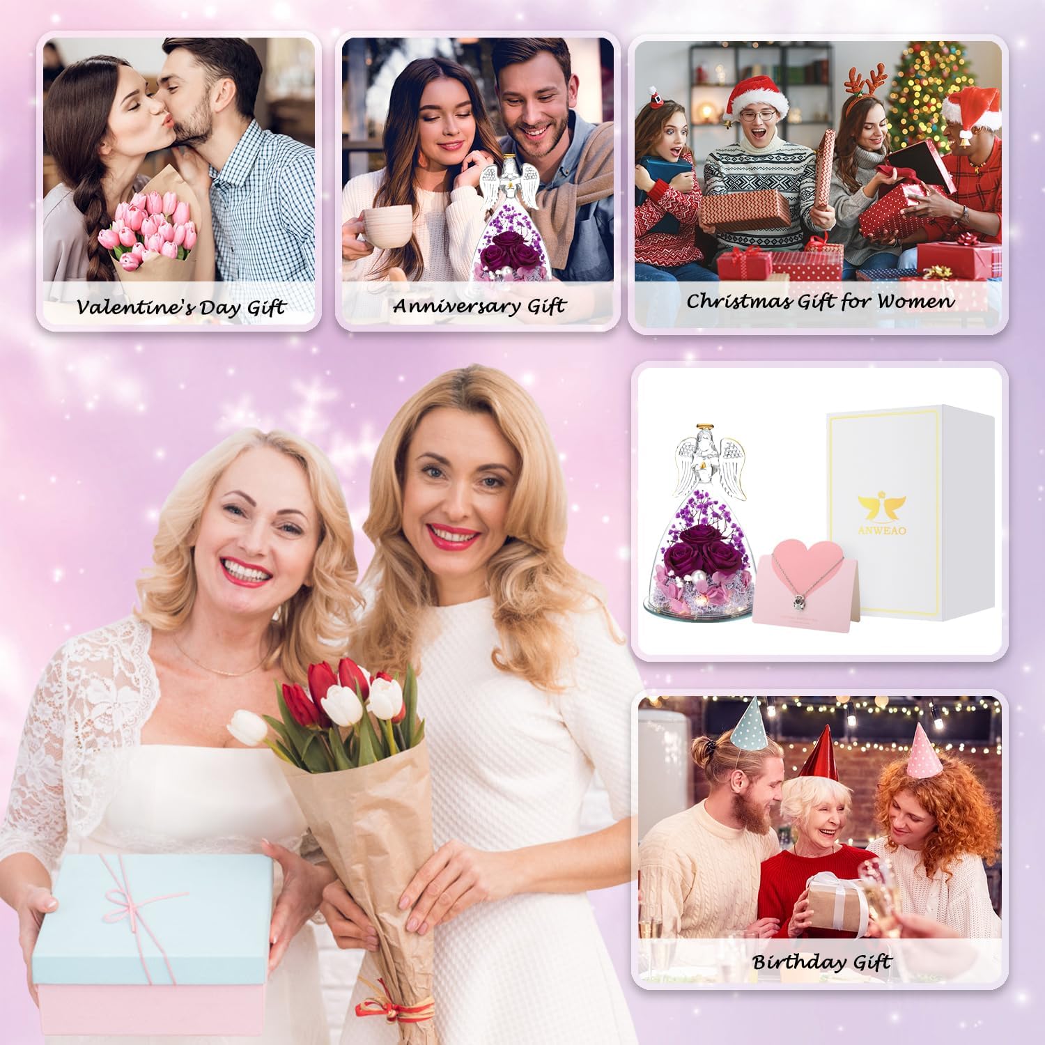 ANWEAO Valentines Day Gifts for Her,Preserved Real Rose in Angel Glass Crystal Angel Figurines,The Best Mothers Day Anniversary Birthday Gifts for Wife Girlfriend Women Mom Best Friend Her - Image 4