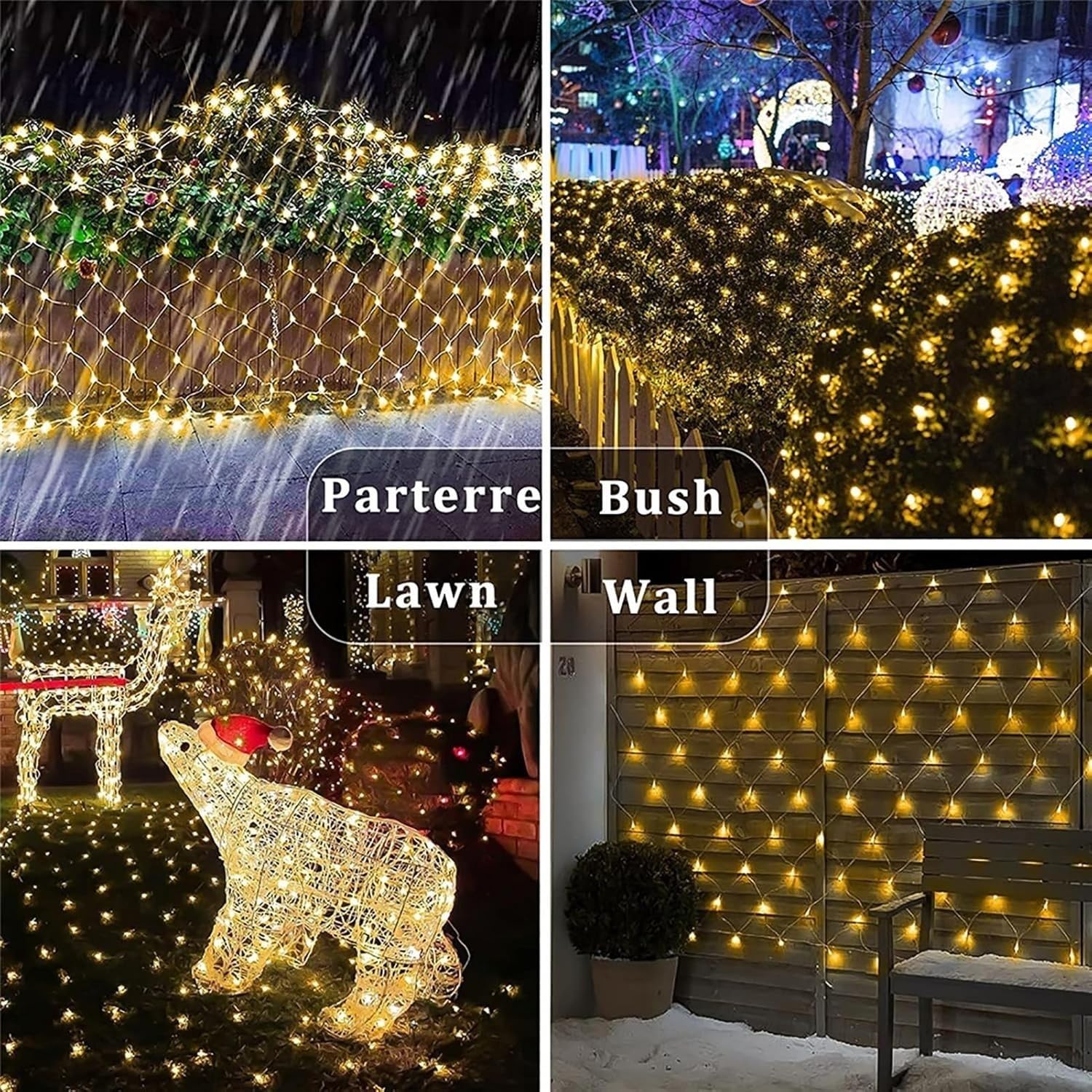 Catena Luminosa, luci, 700 LED 6x4m luci da Giardino fatate Bianco Caldo 8 reti Basse Esterne e Interne per Balcone (6m x 4m 700led)
